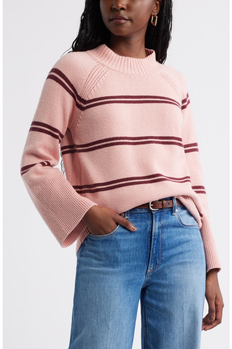 Bell Sleeve Mock Neck Merino Wool & Cotton Sweater