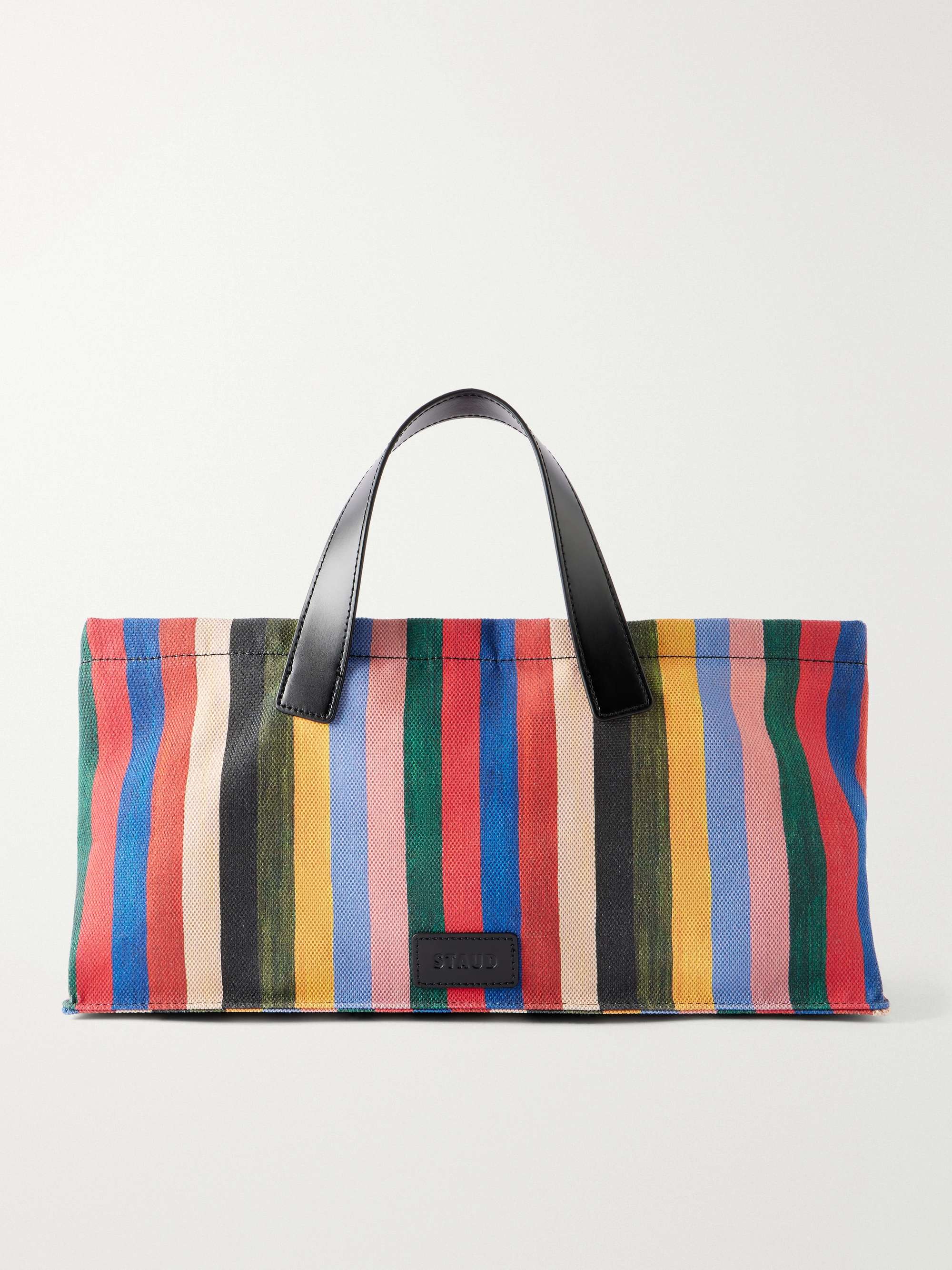 Port Logo-Embossed Leather-Trimmed Striped Canvas Tote