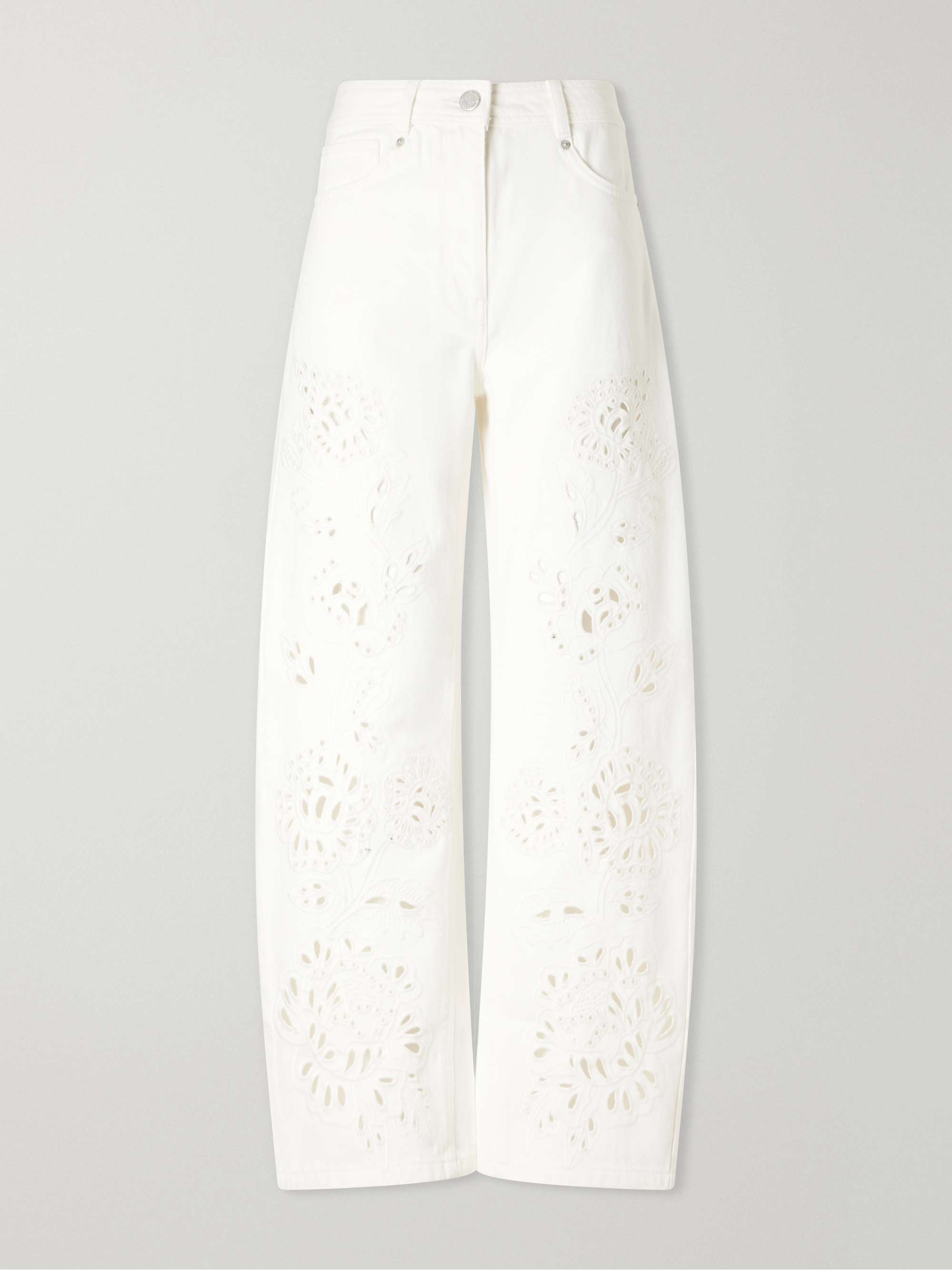 Richelieu Broderie Anglaise-Trimmed Mid-Rise Straight-Leg Jeans