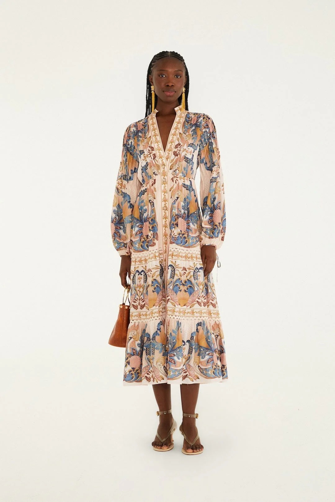 FARMRIO,  Sea Garden Scarf Pleated Midi Dress
