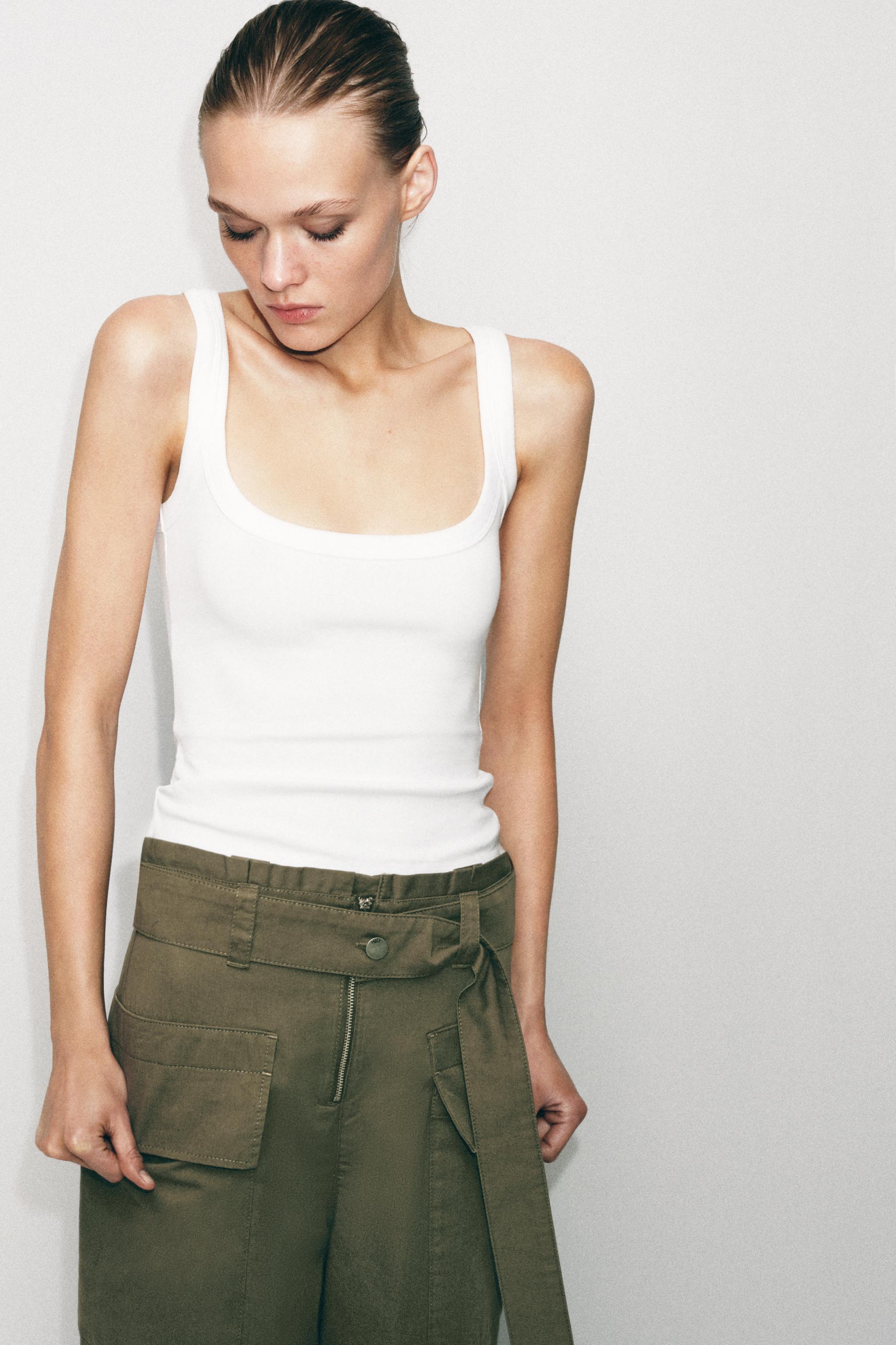 Cotton Sleeveless T-Shirt - White - S