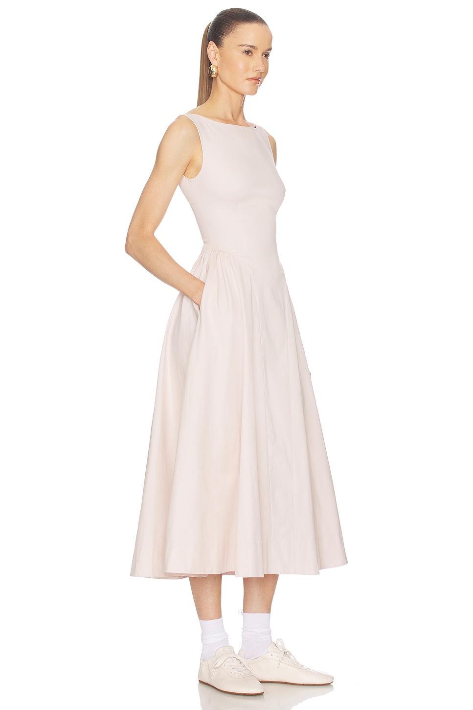 Stretch Cotton Sateen Midi Dress