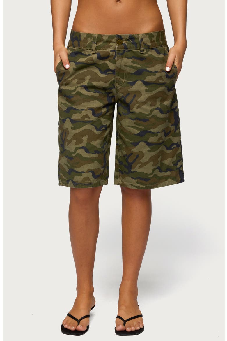 Camo Print Denim Bermuda Shorts