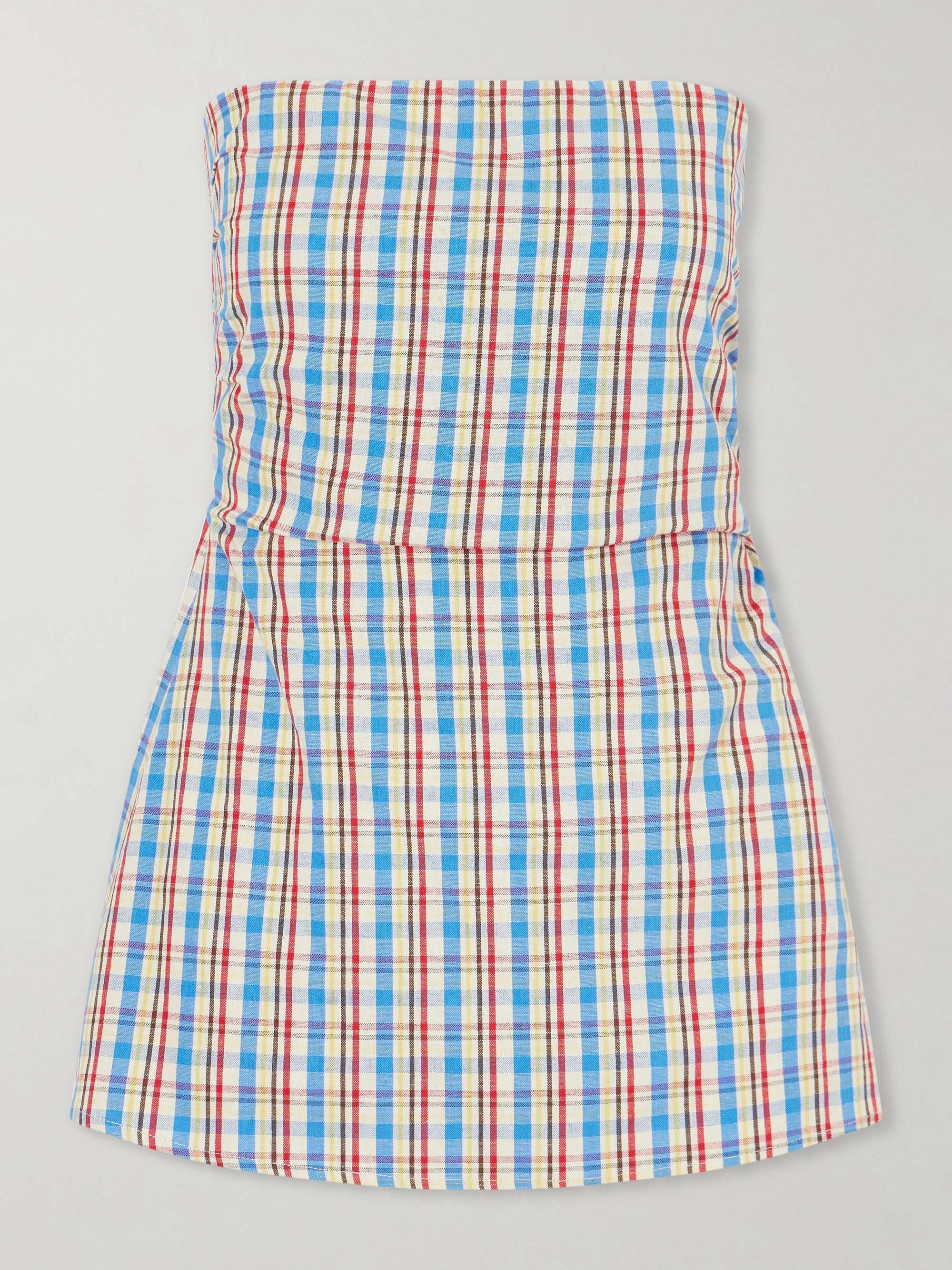 Isole Strapless Checked Cotton and Linen-Blend Top