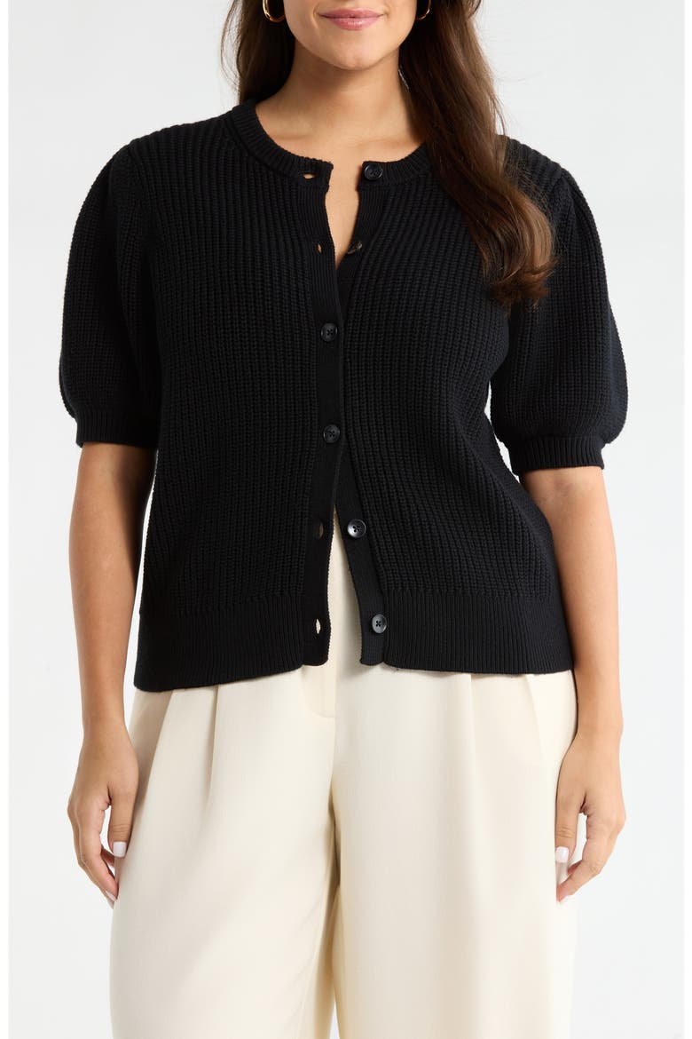 Puff Sleeve Cotton & Merino Wool Cardigan