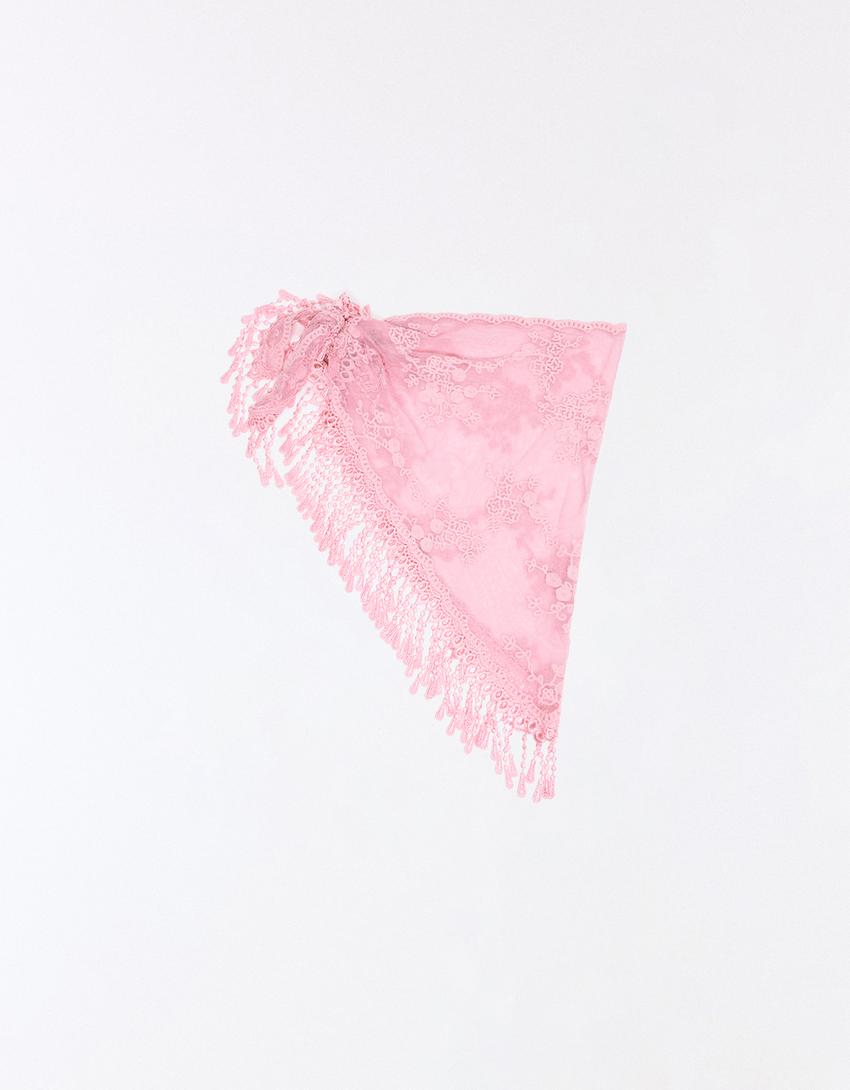 Lace and Fringe Triangular Scarf