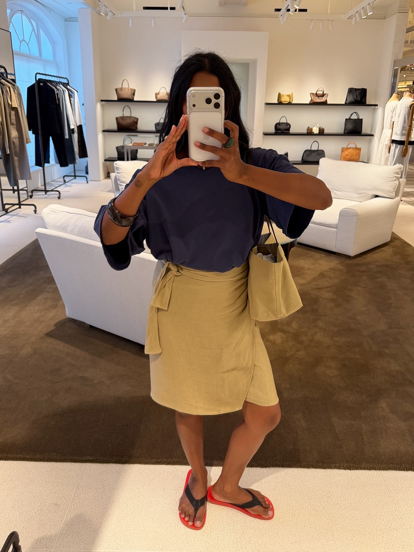 Monikh in a khaki skirt.