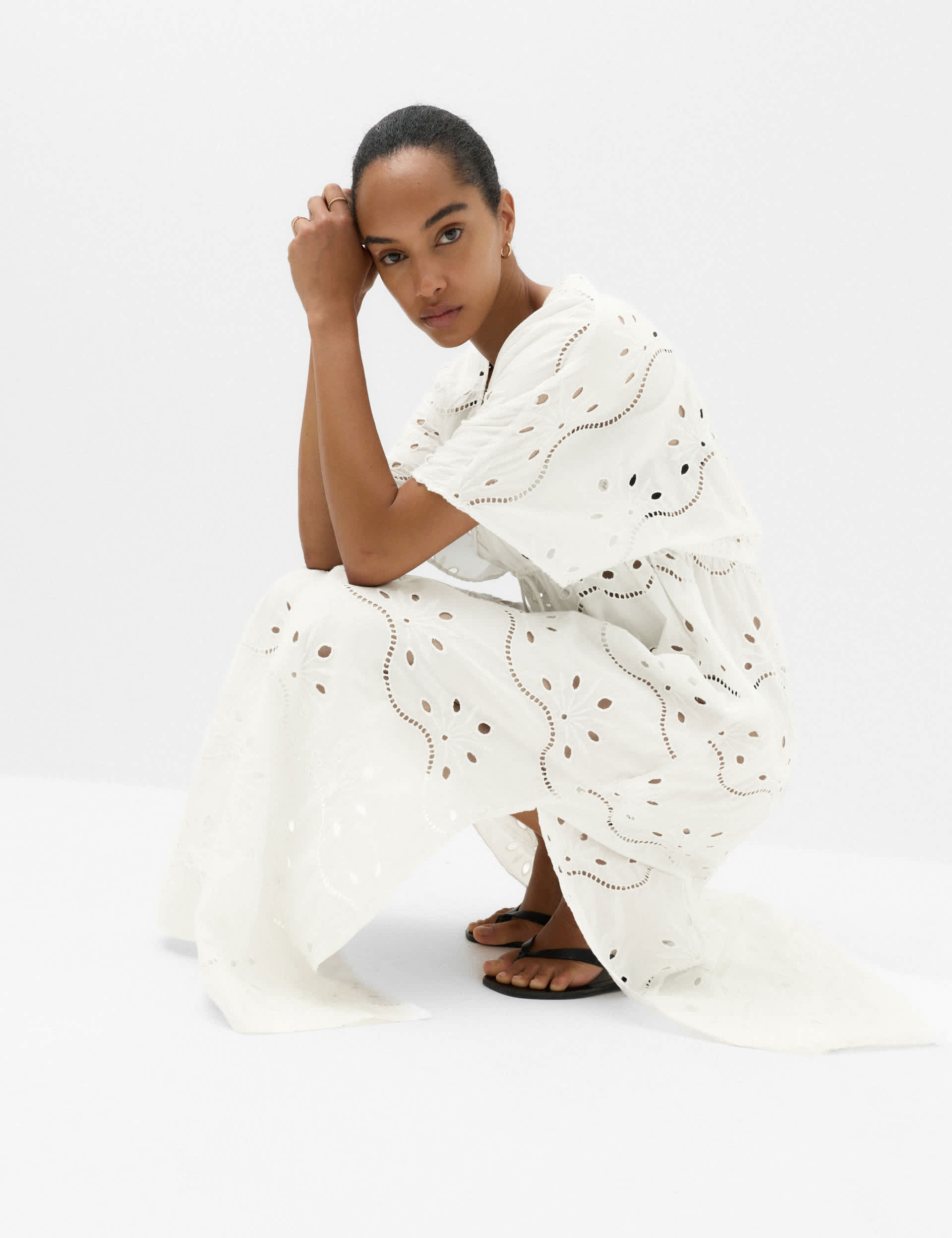 Pure Cotton Cutwork Maxi Kaftan Dress