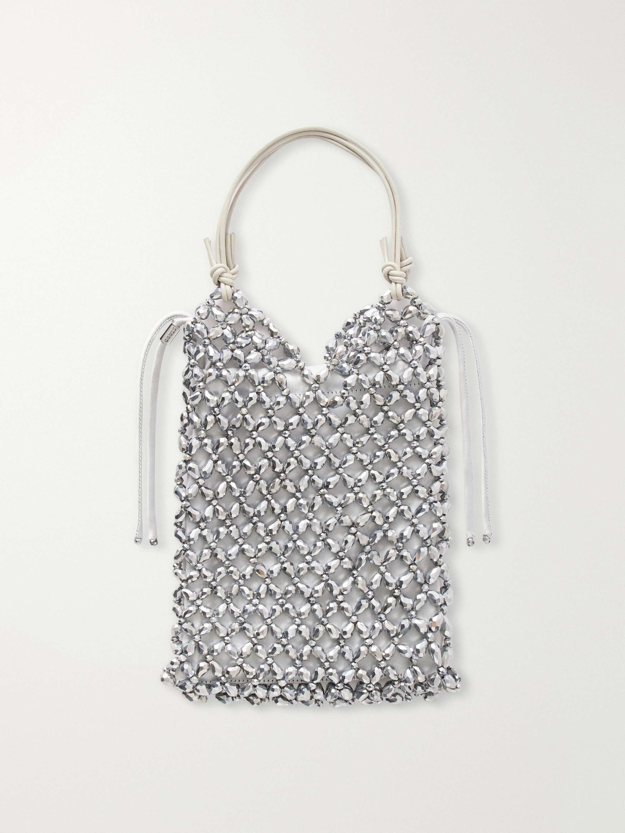Kelly Leather-Trimmed Embellished Satin Shoulder Bag