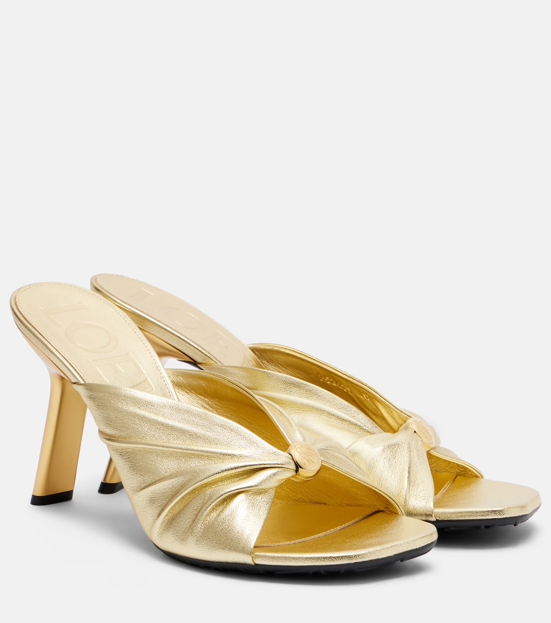 Paula's Ibiza Pebble Soft Leather Mules in Gold - Loewe