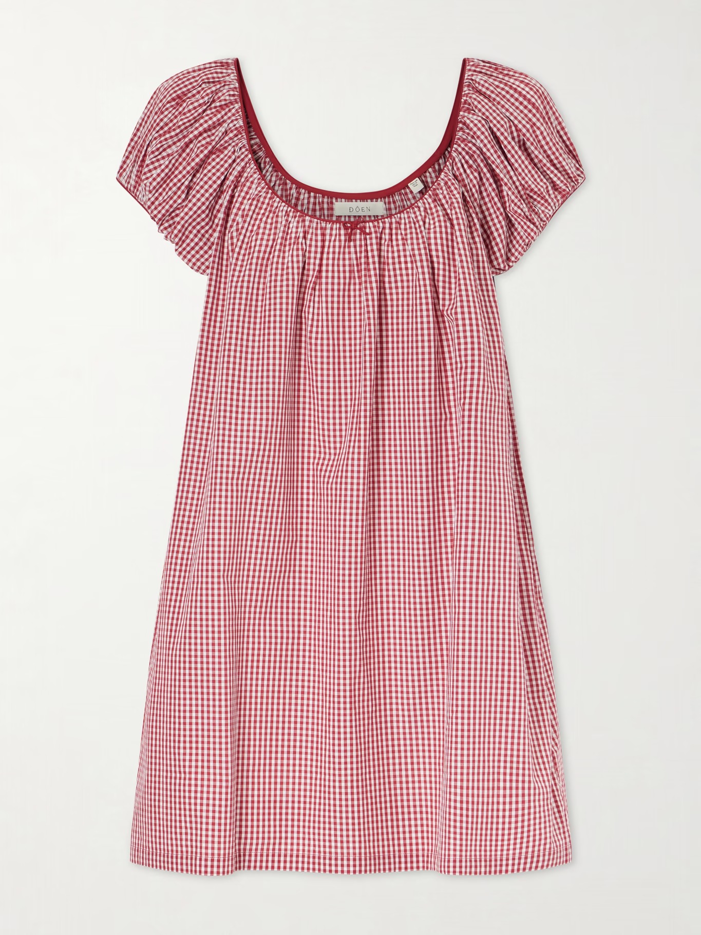 D&Ocirc;EN, Julia Gathered Checked Organic Cotton Midi Dress