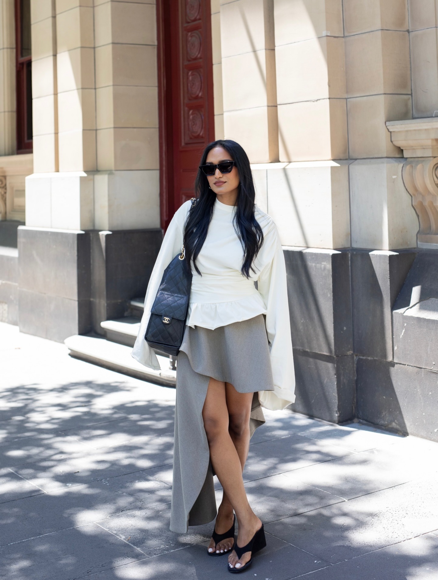 @divrav in wedge sandal styling with summer skirts