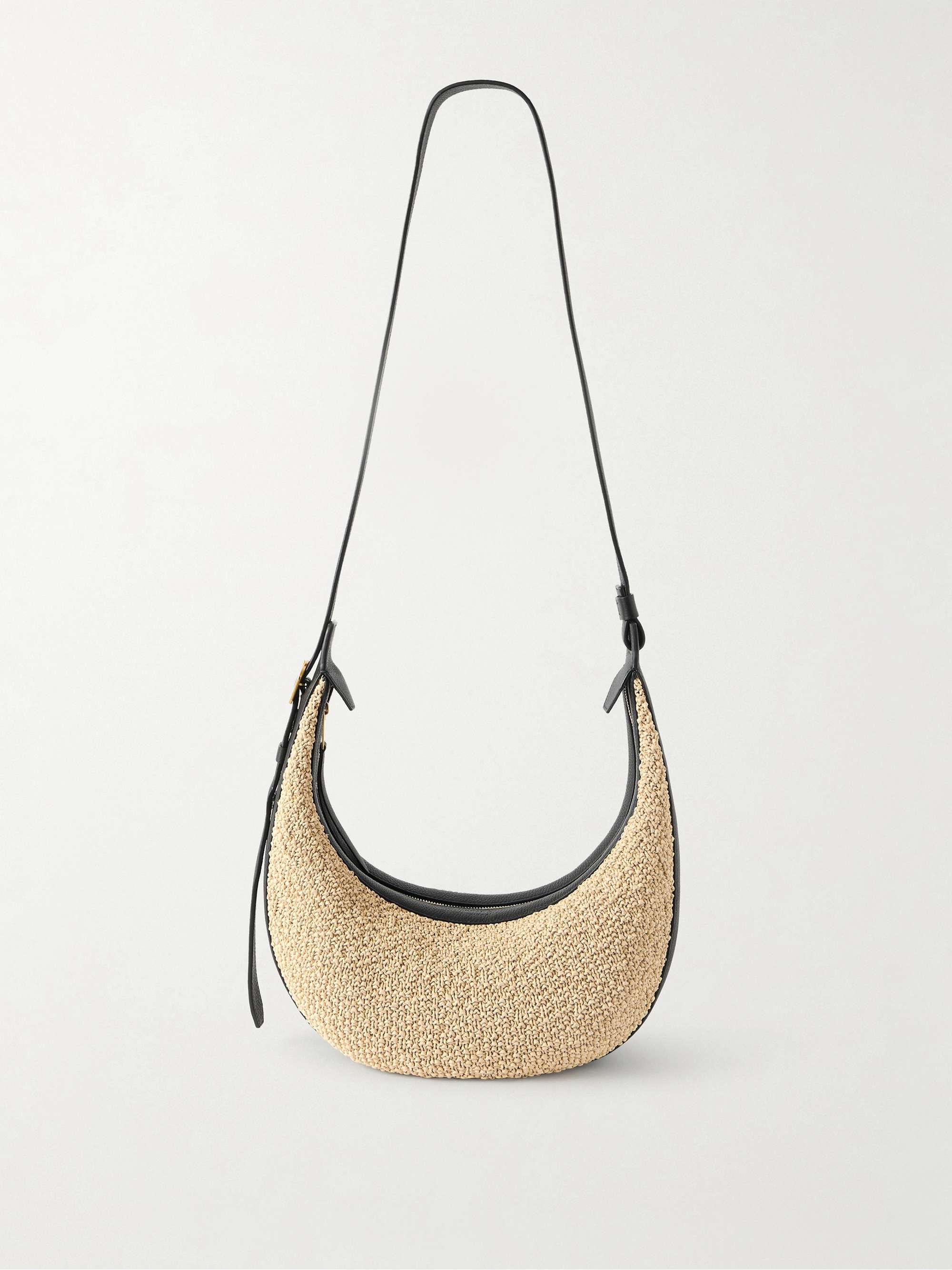 Augustina Small Leather-Trimmed Raffia Shoulder Bag