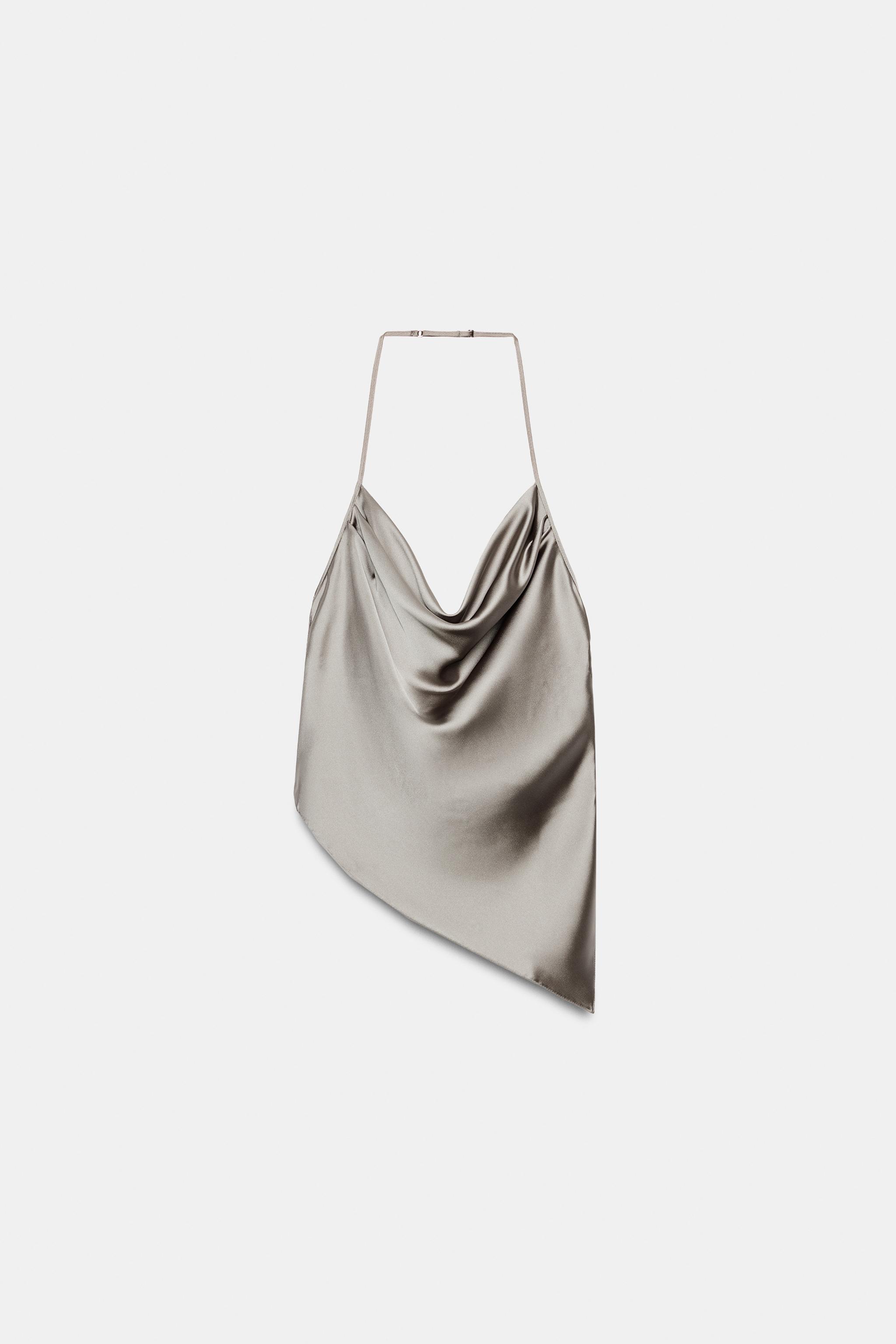 Satin Halter Neck Top - Grey - Xs