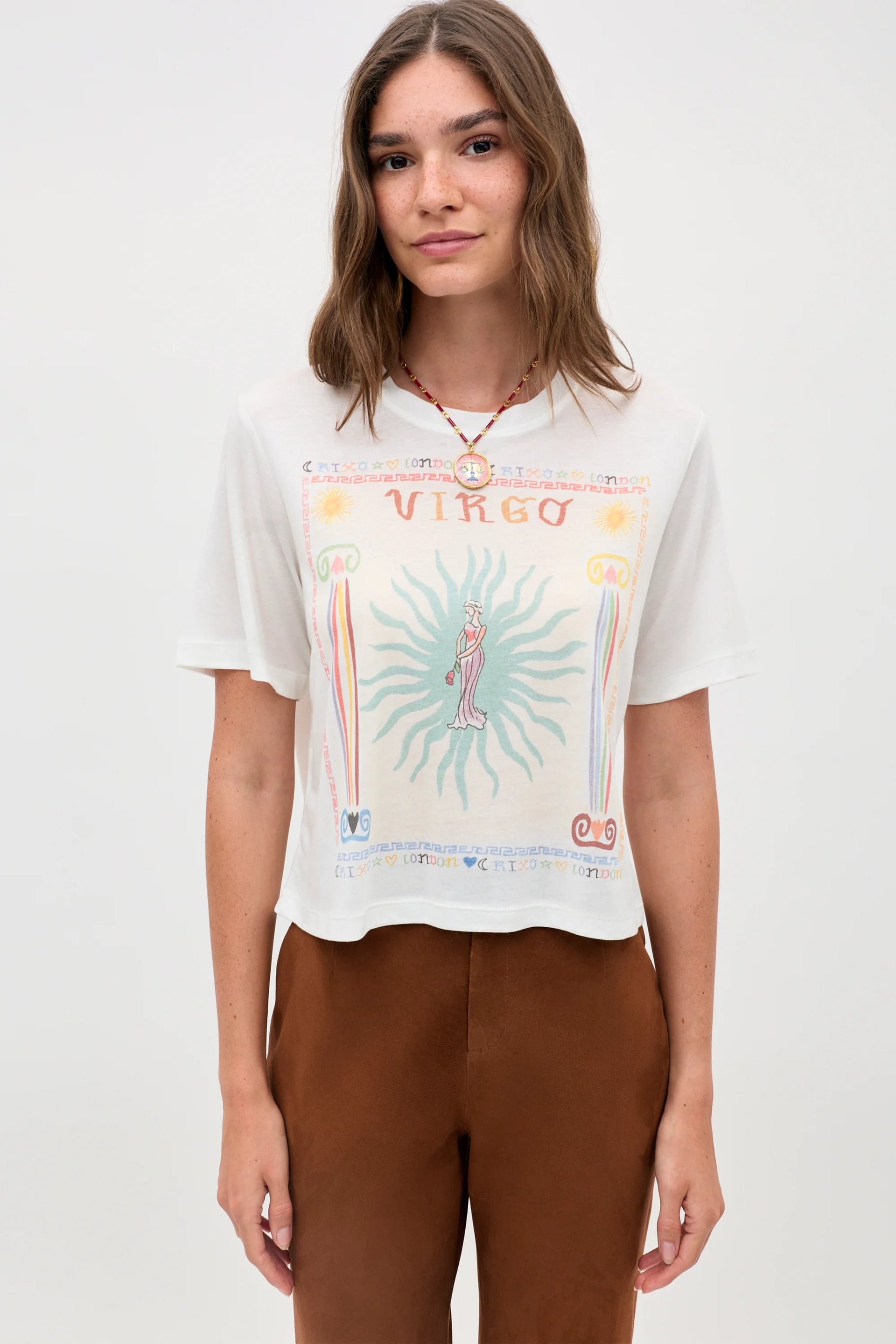 Ria Hand Painted Zodiac T-Shirt in White Virgo