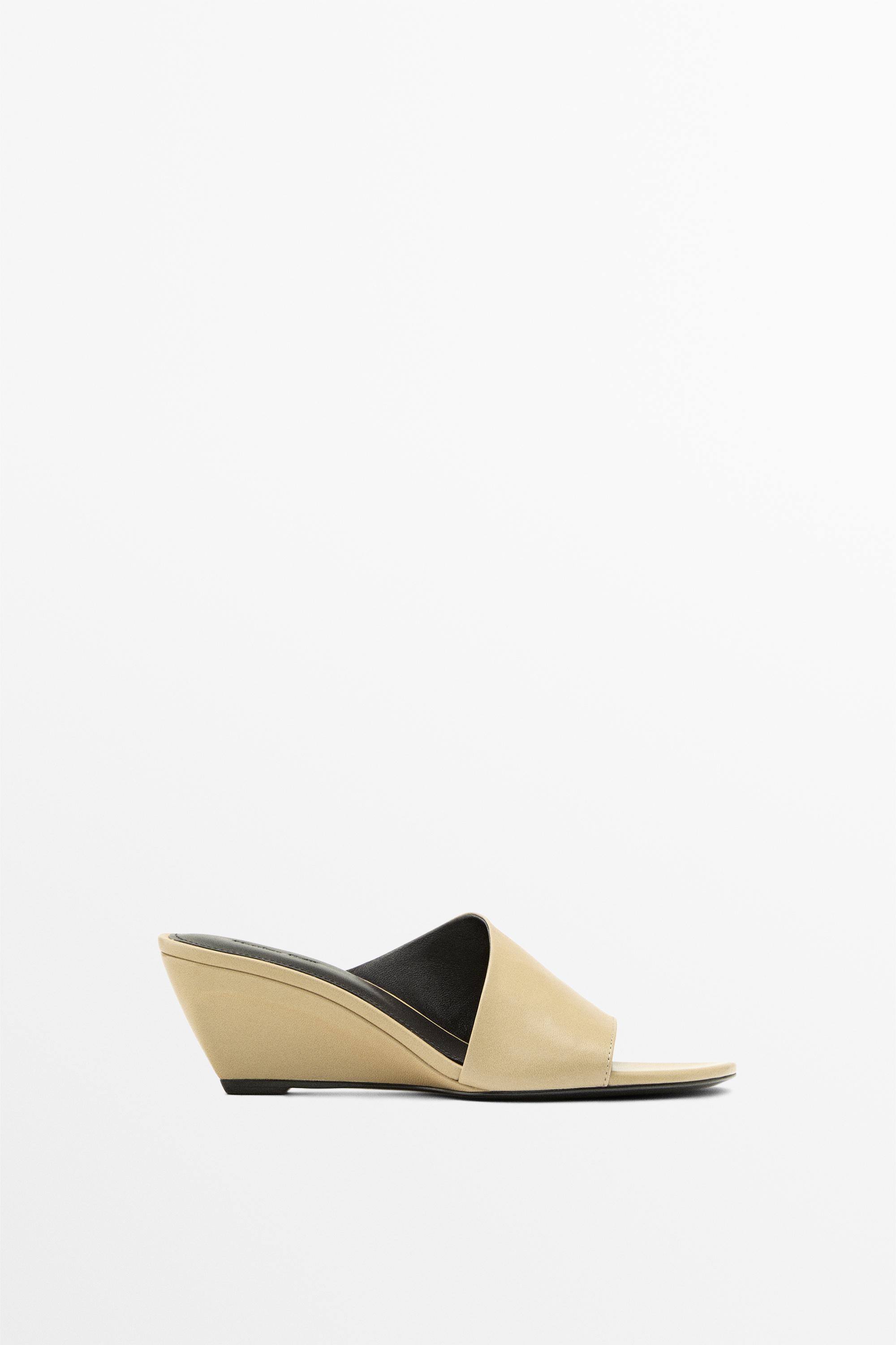 Cream leather wedge heels