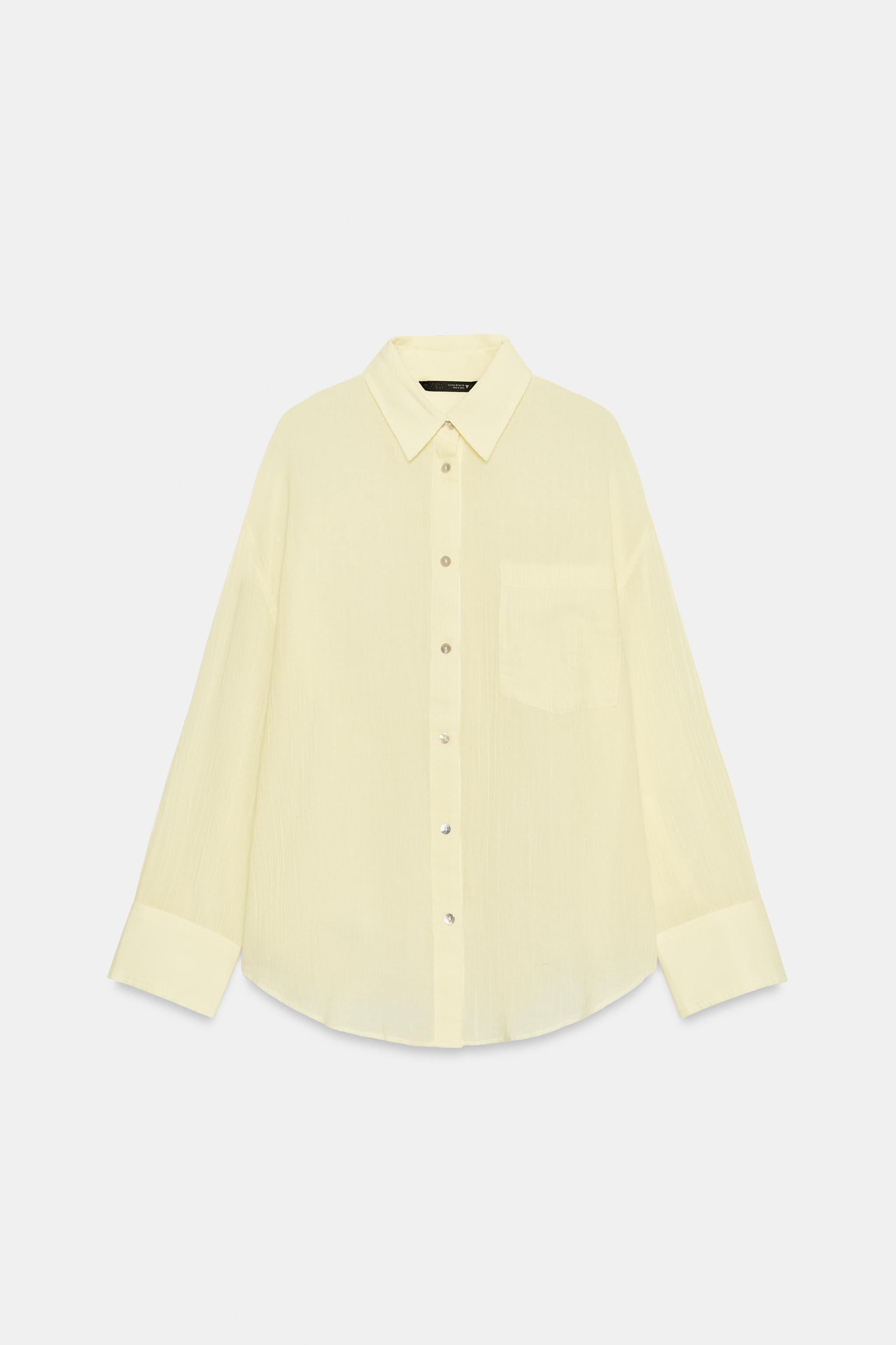 Oversize Gauze Shirt With Pocket - Light Yellow - Xs