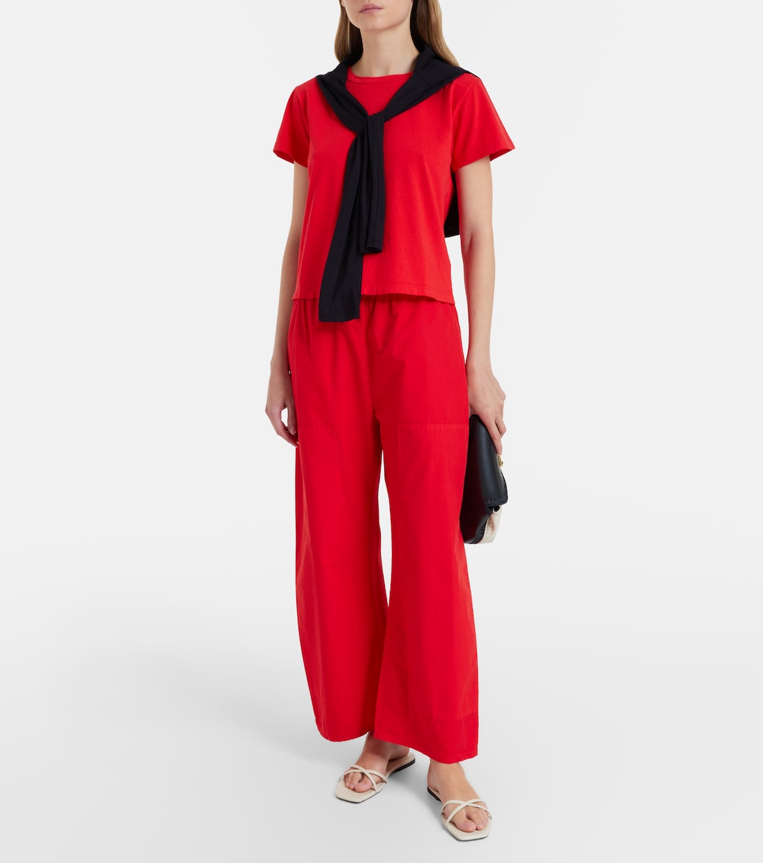 Kyoto Cropped Cotton Wide-Leg Pants in Red - Leset