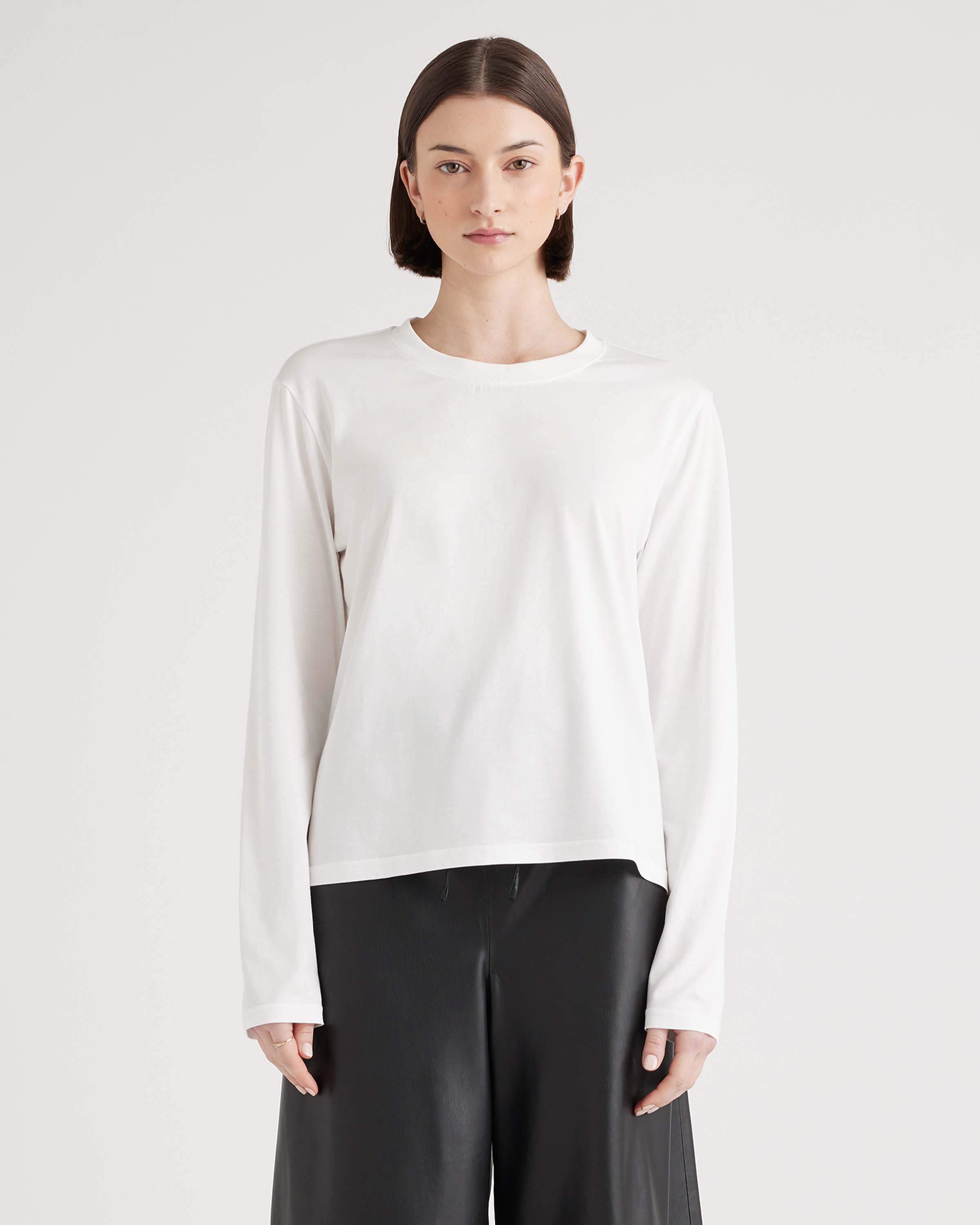 Cotton Modal Relaxed Long Sleeve Tee in White