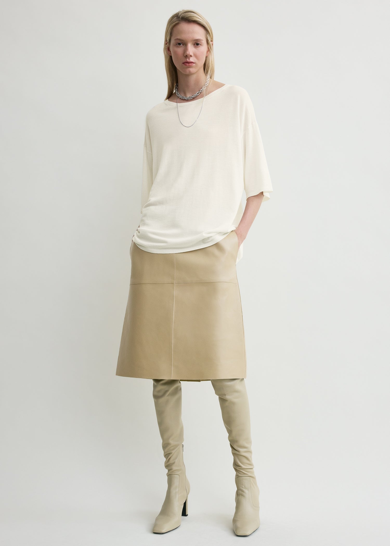 Paneled Leather Skirt Rye - 30
