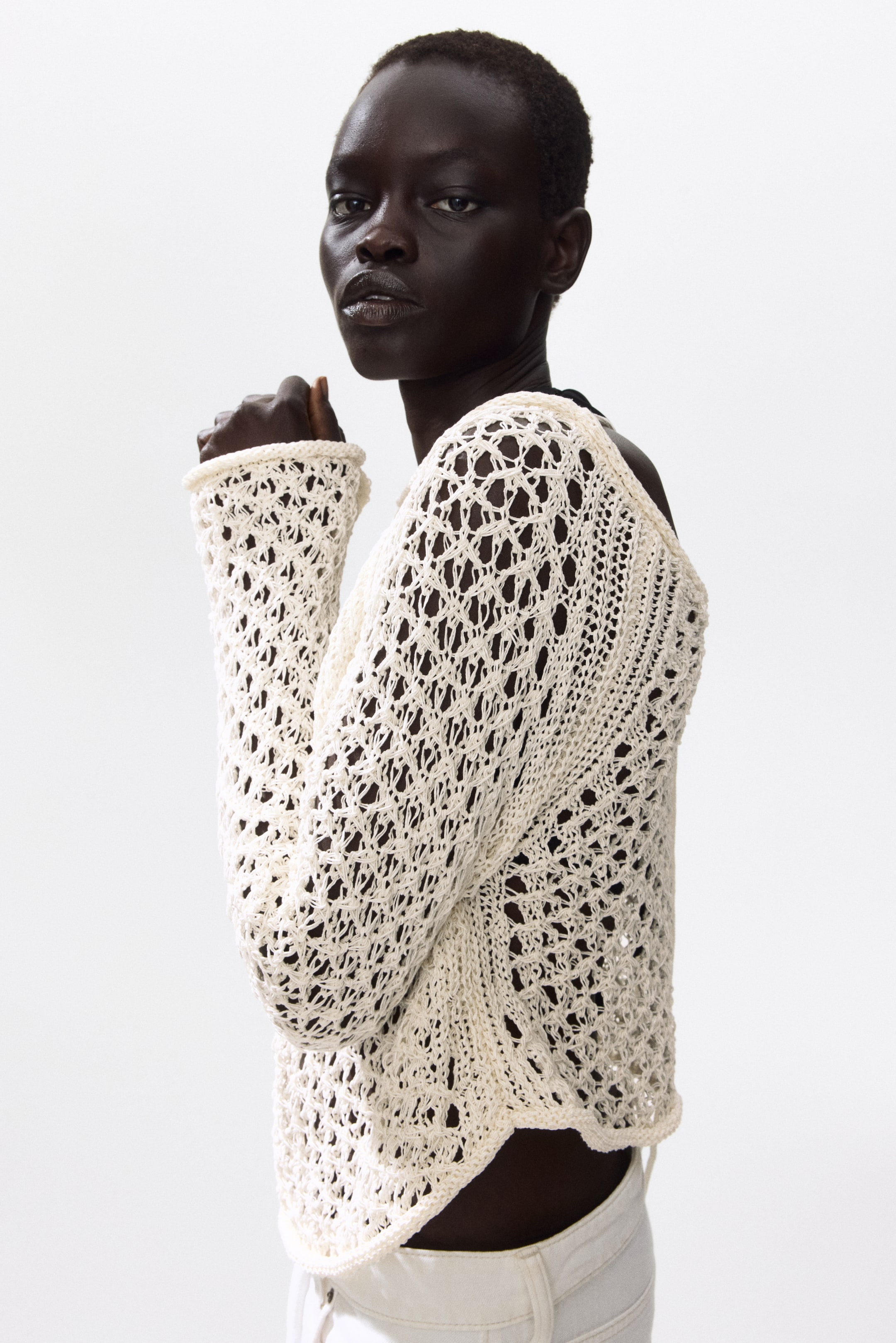 Tie-Detail Crochet-Look Top