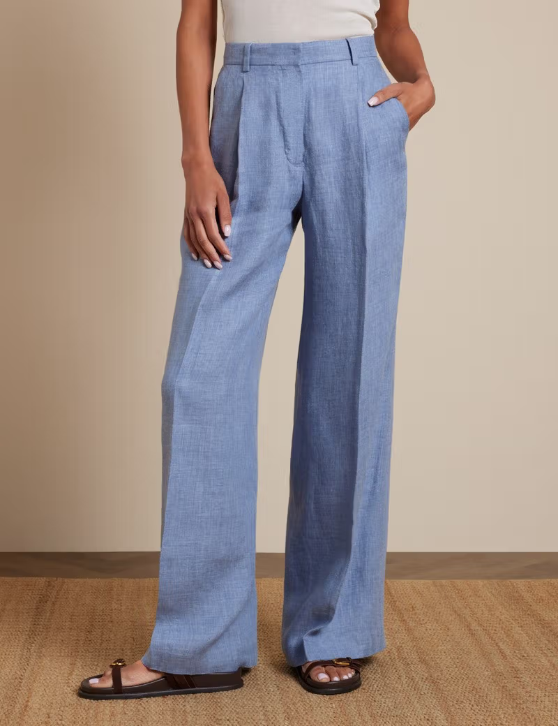 hawes & curtis, Pleated Wide Leg Linen Trousers