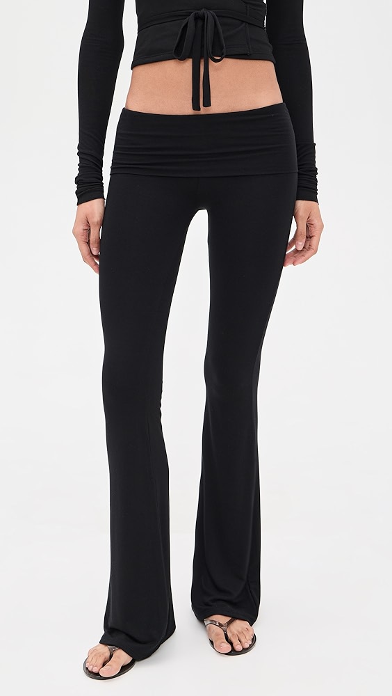 Fold Over Flare Pants - Black
