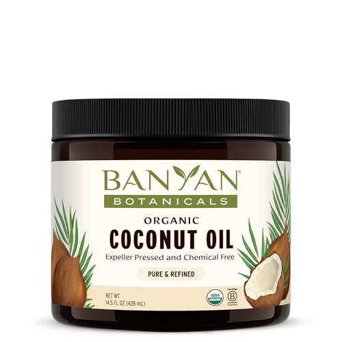 Banyan Botanicals Coconut Oil &ndash; Expeller Pressed Organic Coconut Oil &ndash; Massage Oil for Naturally Hydrated Skin and Hair &ndash; 14.5 Oz &ndash; Refined, Non Gmo, Sustainably Sourced