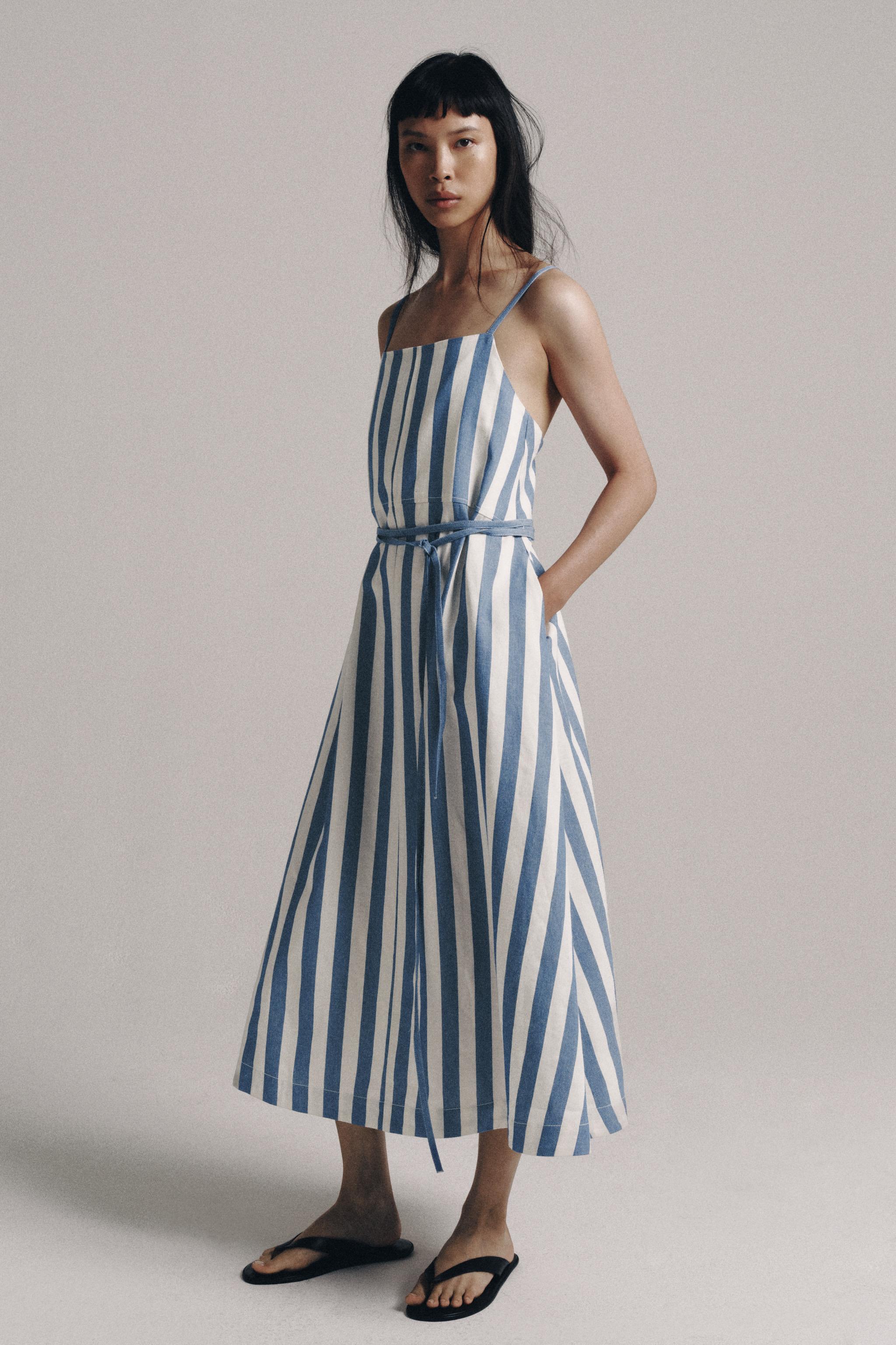ZARA Zw Collection Striped Midi Dress - Blue / White - Xs
