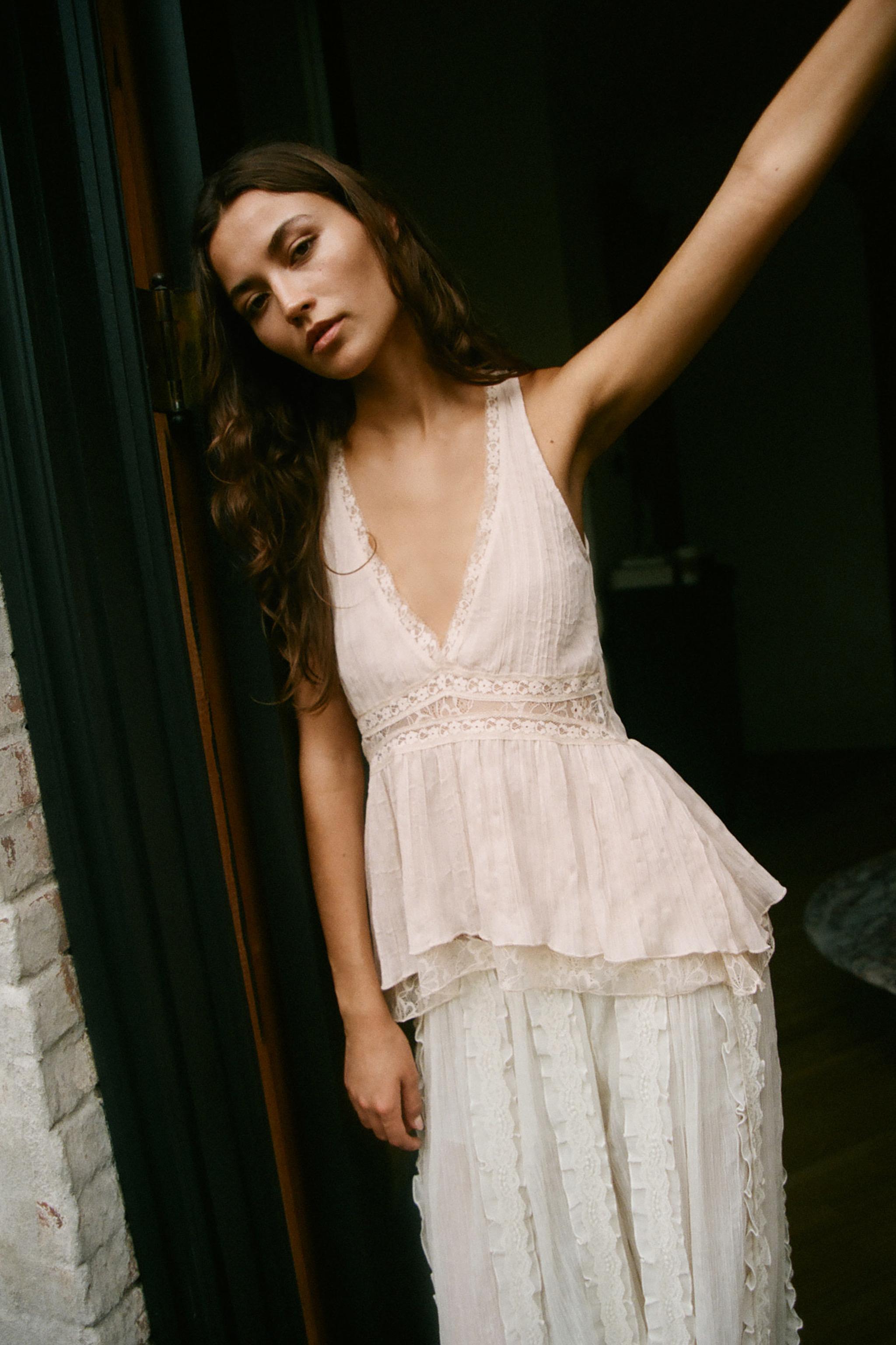ZARA Combination Lace Top - Light Pink - S