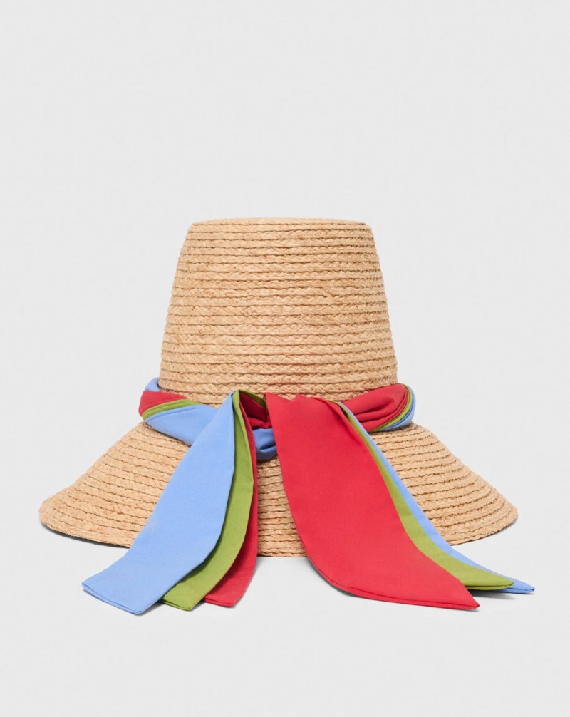 Raffia Hat With Printed Ribbon