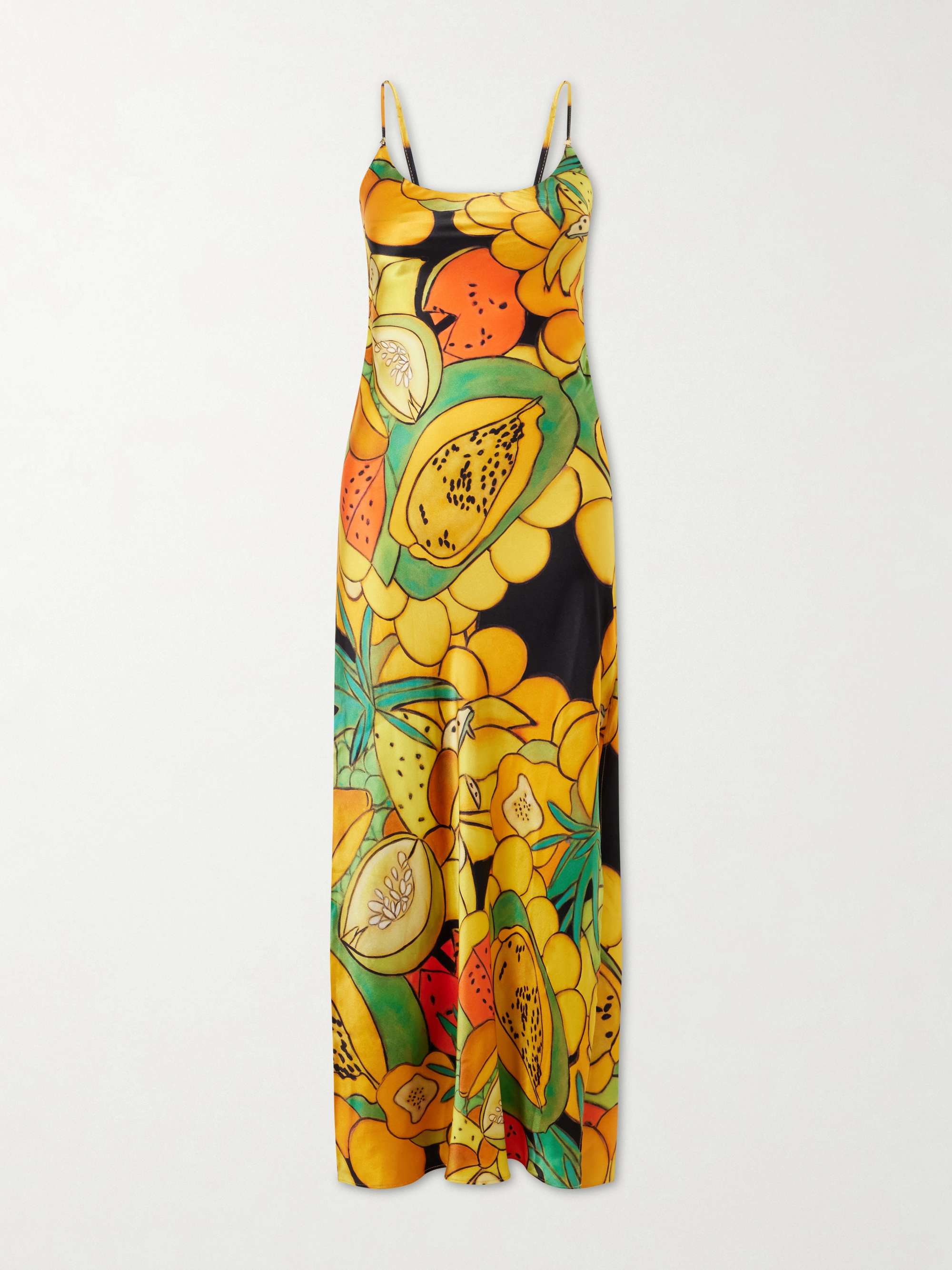 Frutas Printed Silk-Blend Satin Maxi Dress