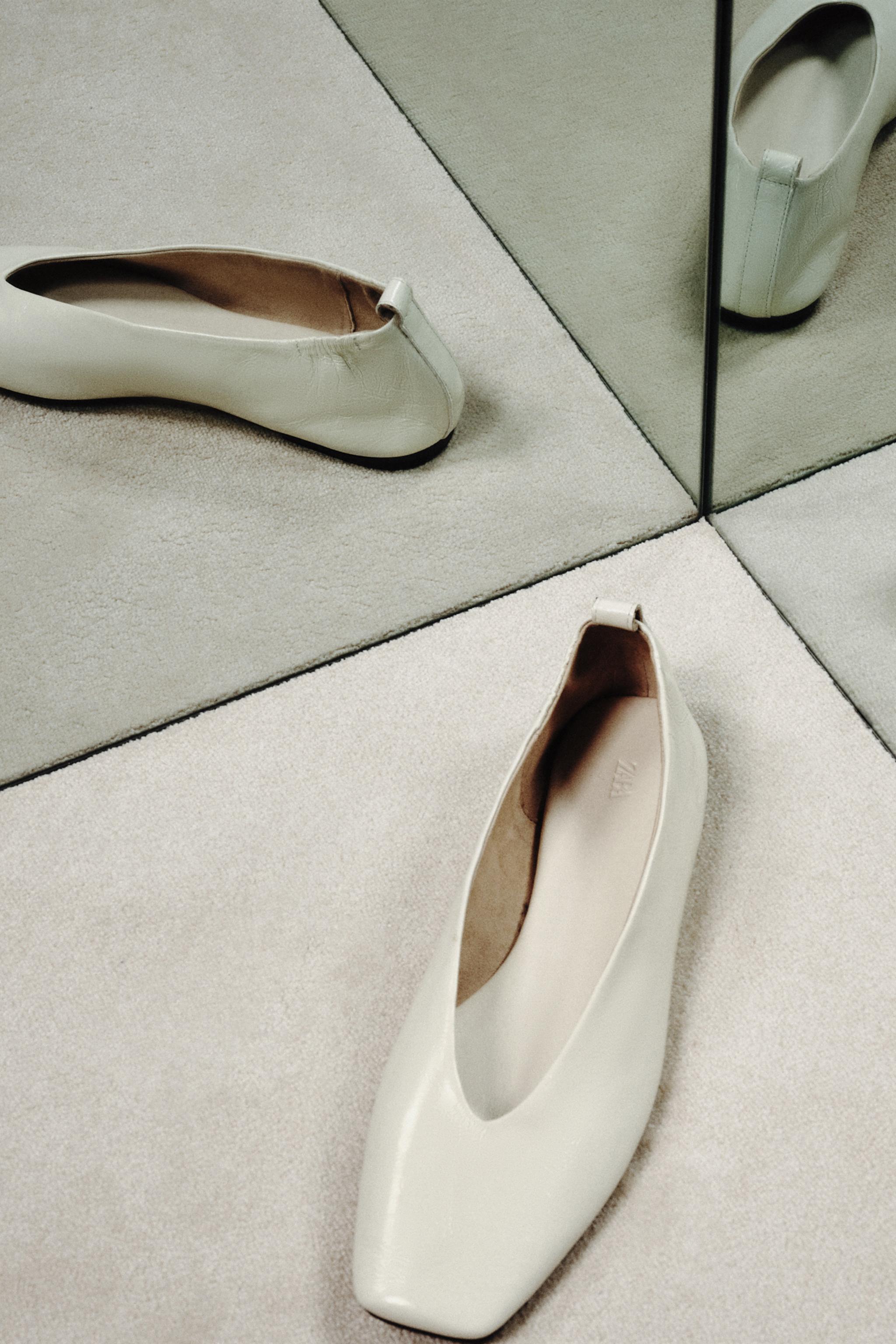 ZARA Limited Edition Leather Ballet Flats - White - 6