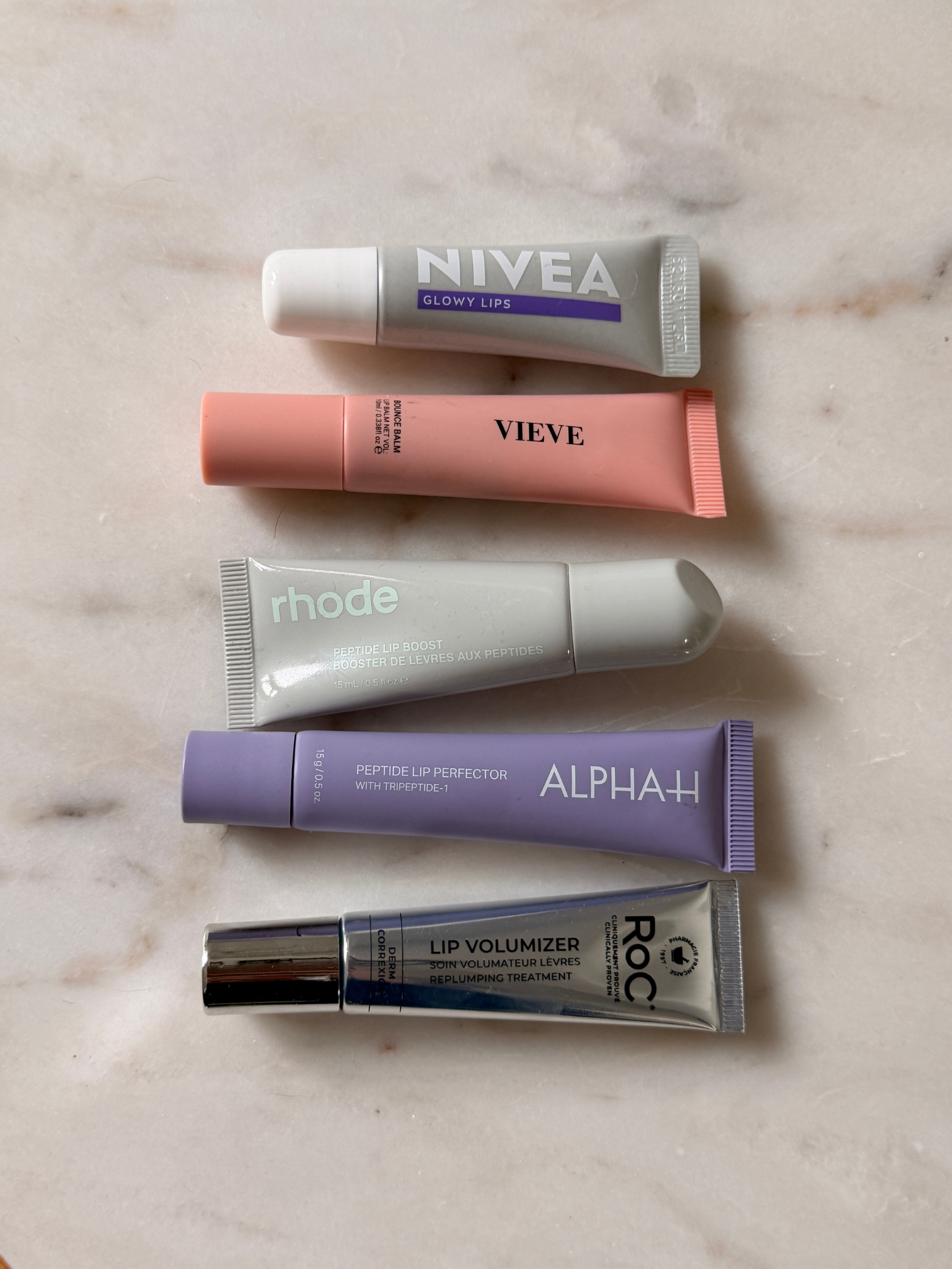 A selection of hyaluronic acid lip balms