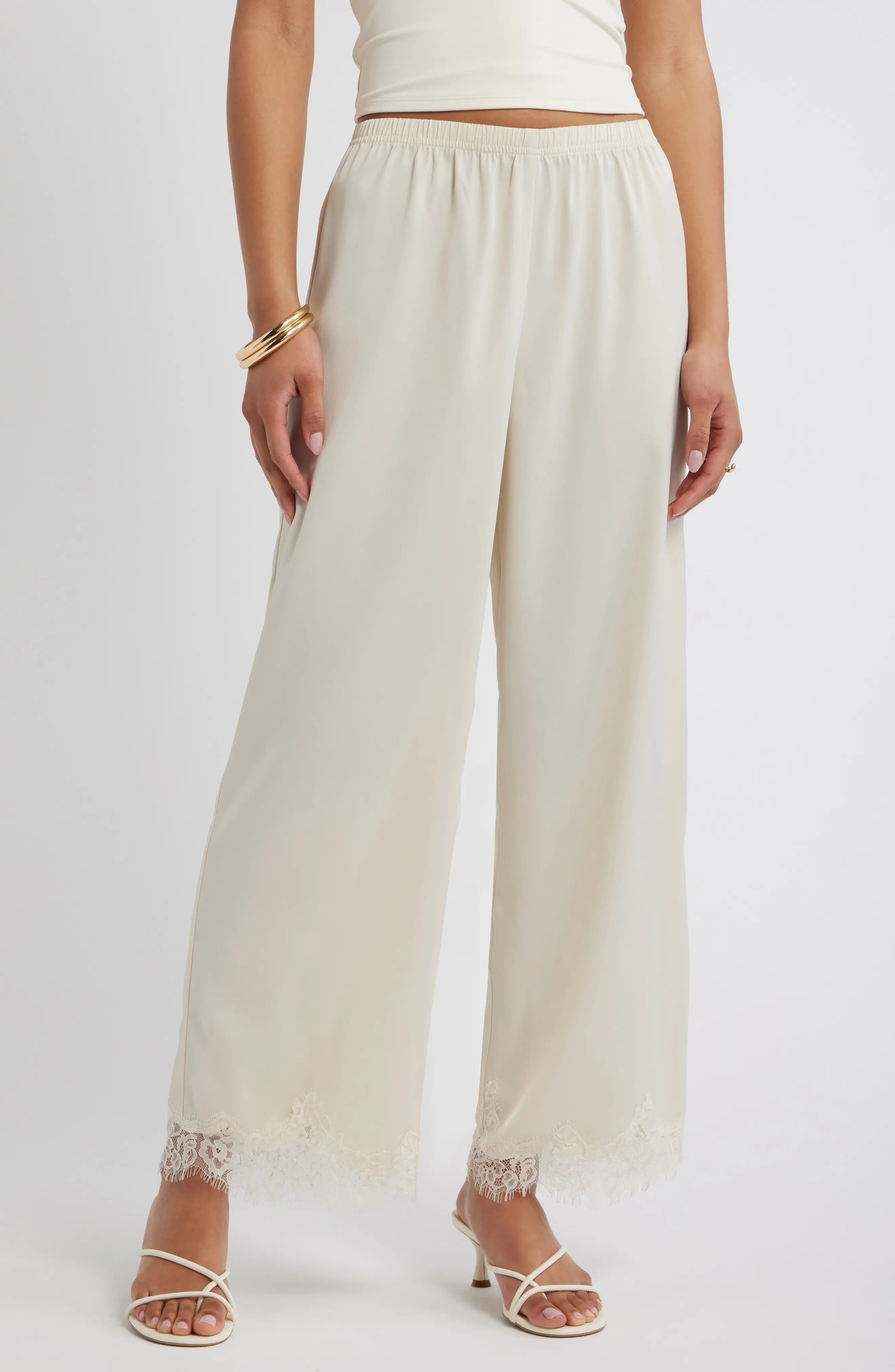 Open Edit, Lace Trim Satin Pants