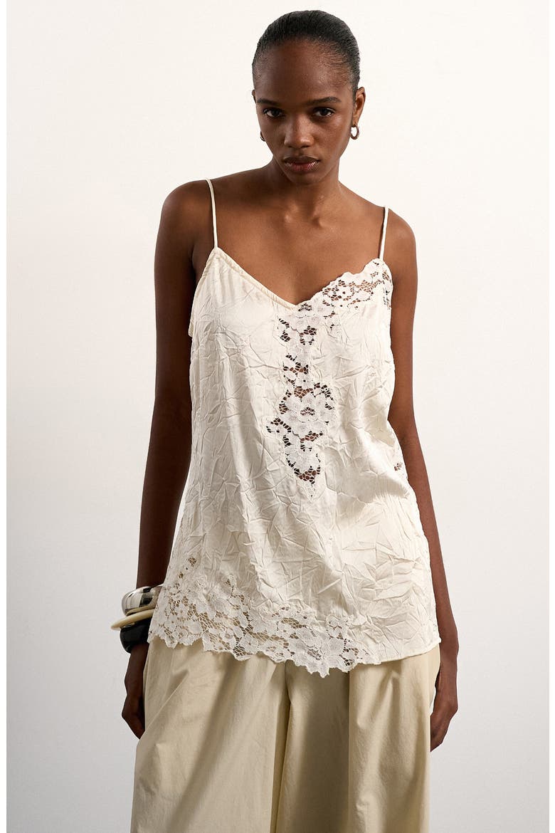 Crinkle Satin & Lace Camisole