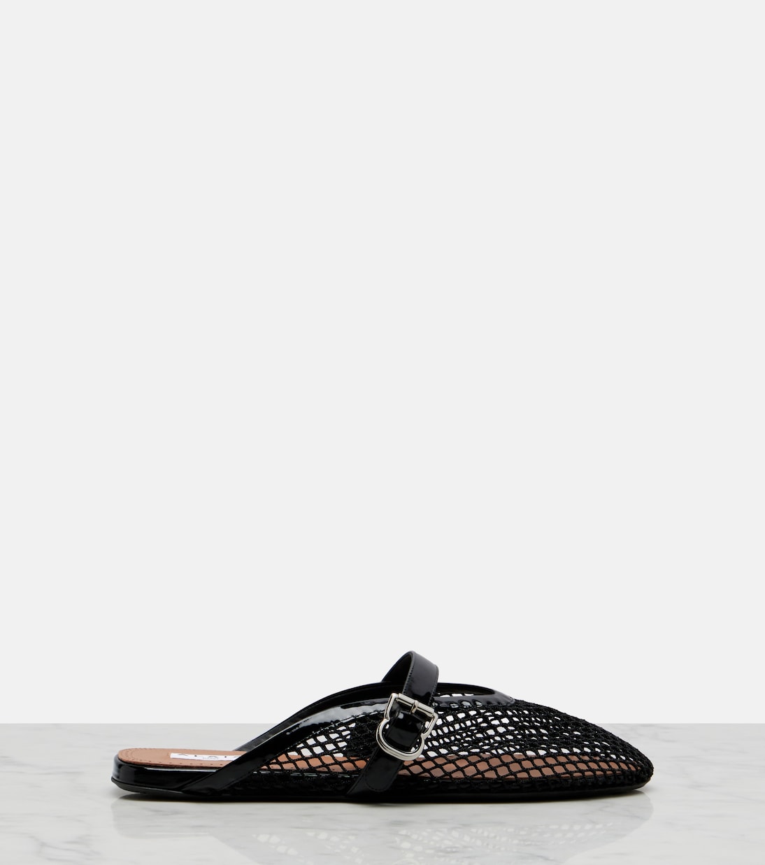Fishnet Leather-Trimmed Mules in Black - Alaia