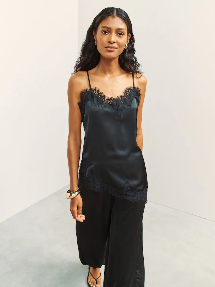 next, Asymmetric Hem Lace Cami Top
