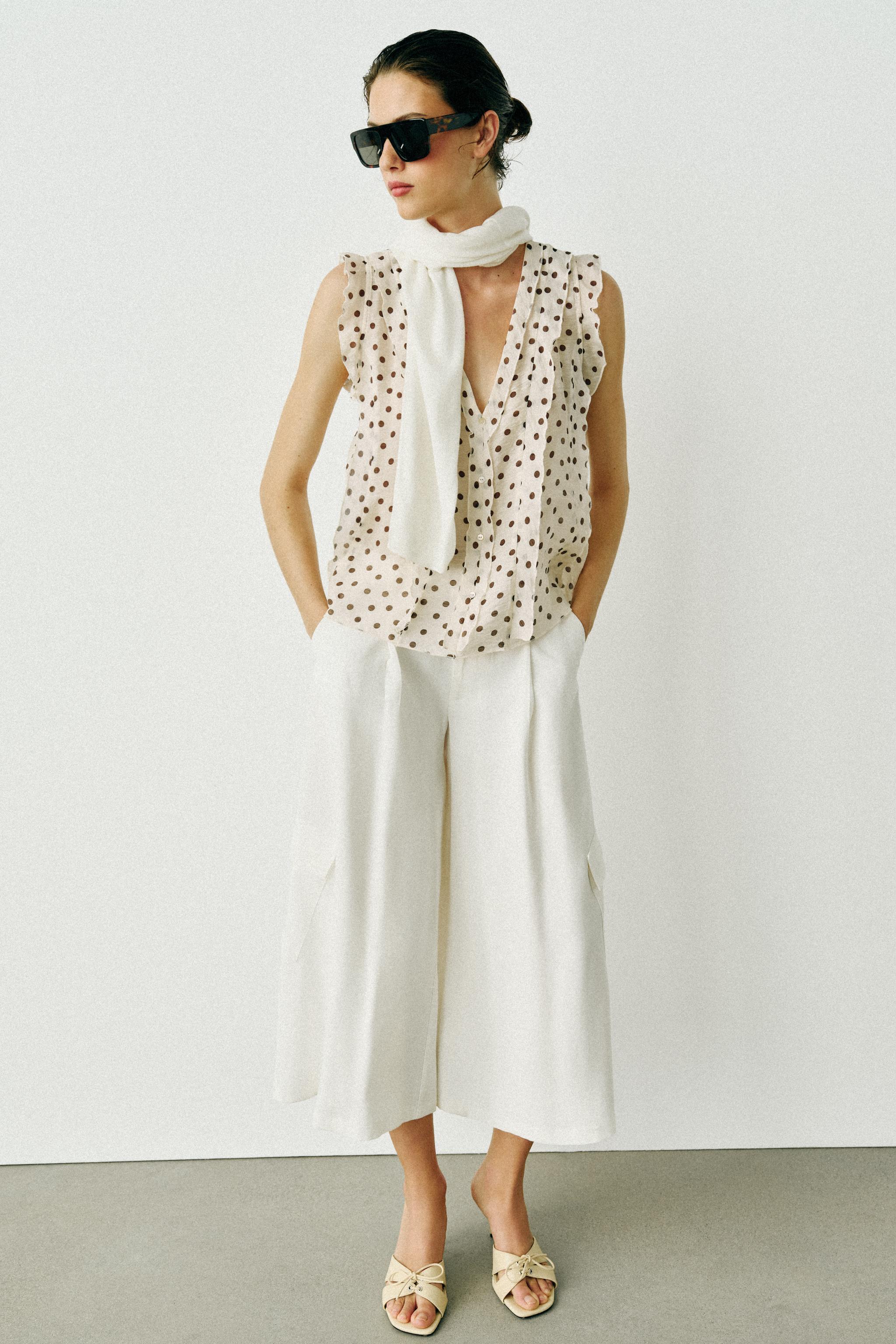 Printed Polka Dot Blouse - Ecru / Brown - Xs