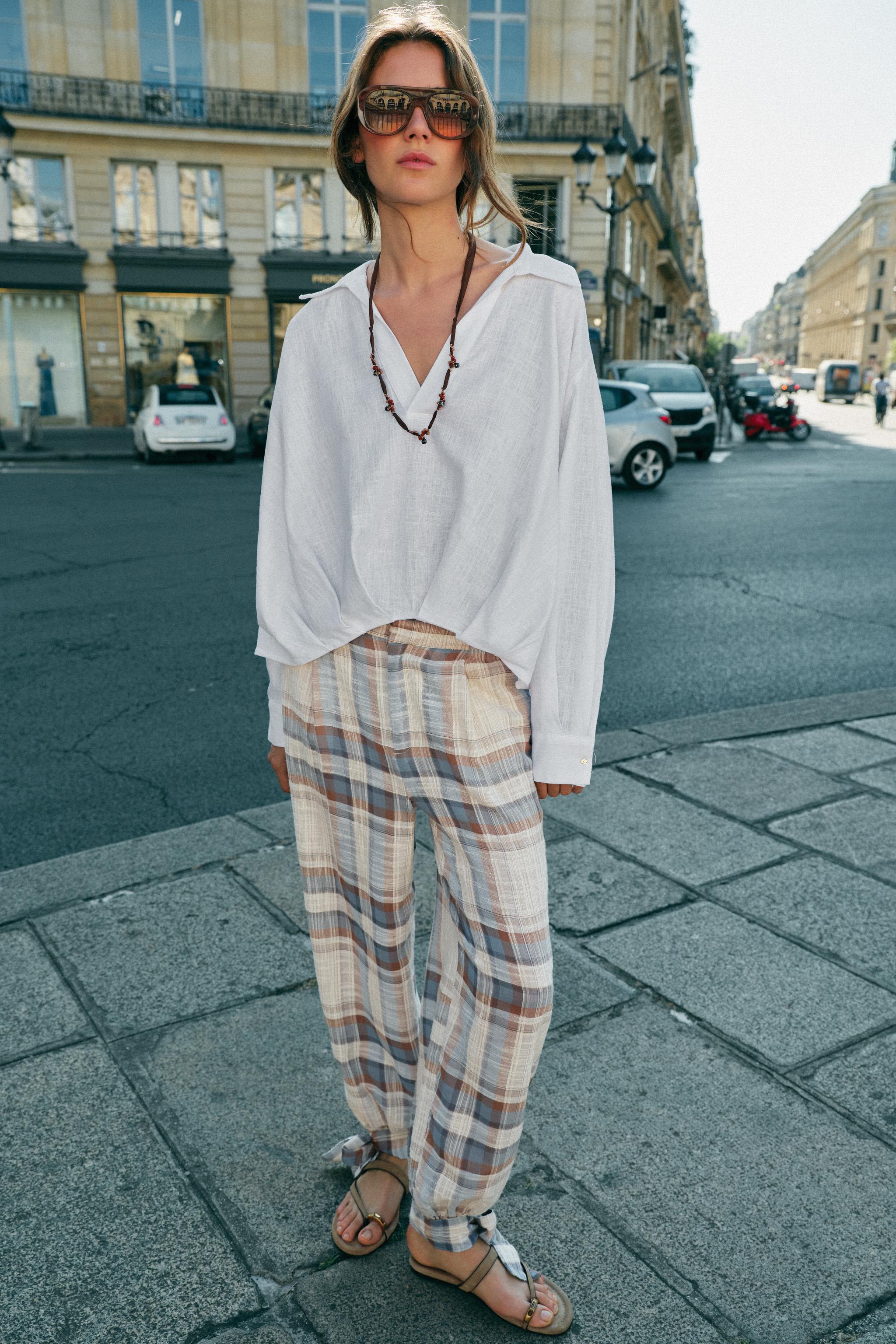 Linen Blend Shirt With Puff Hem - White - Xs