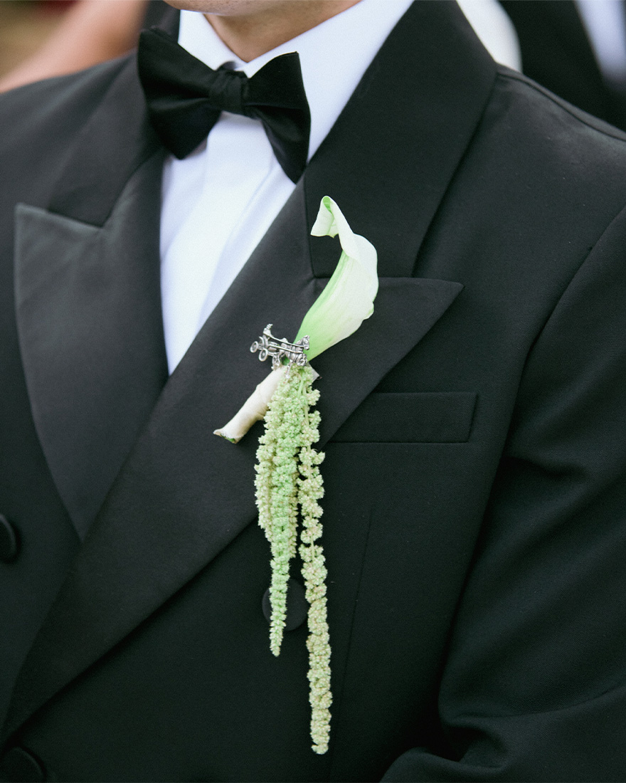 Details of Max's tuxedo.