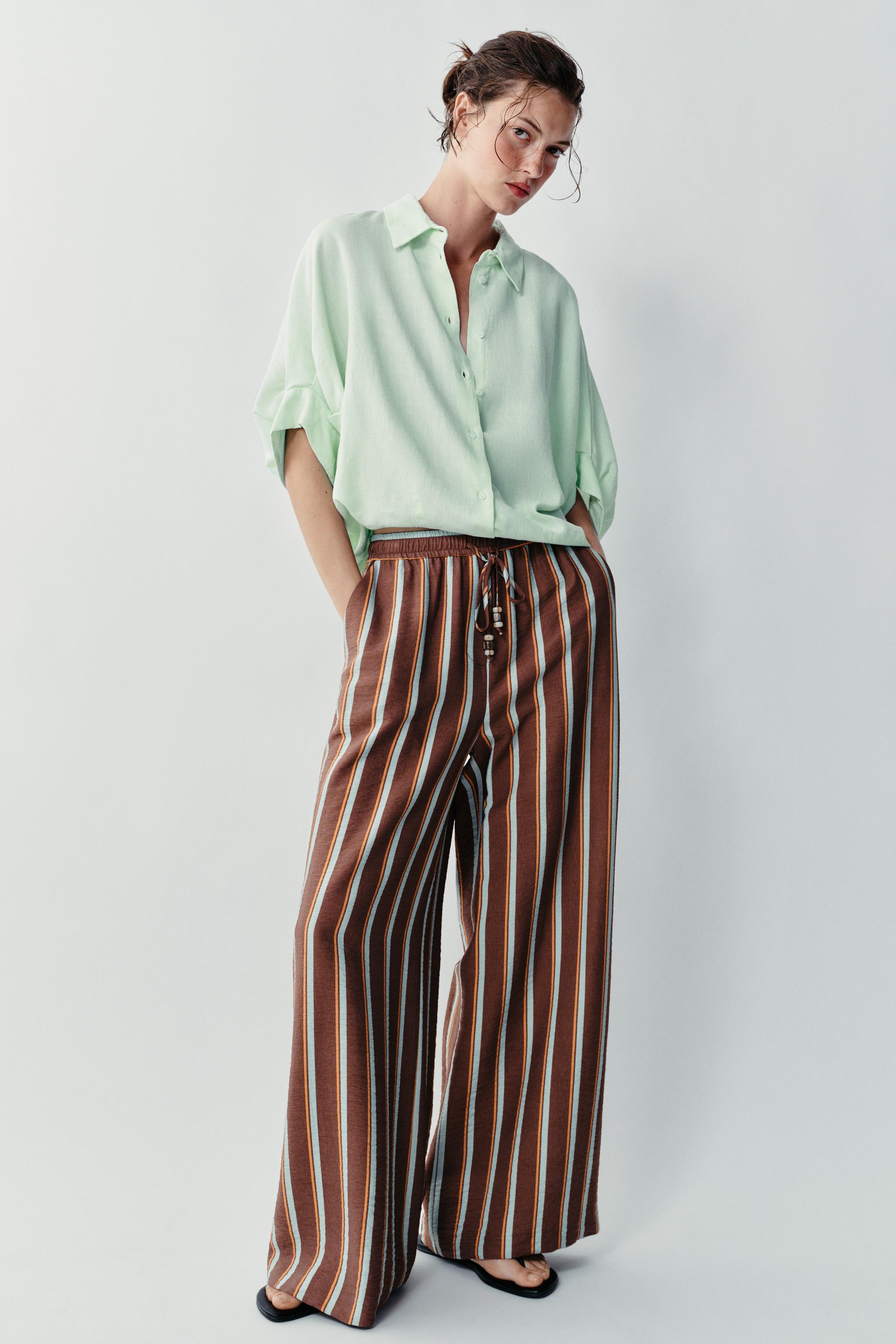 Striped Wide-Leg Trousers - Brown Stripes - Xs