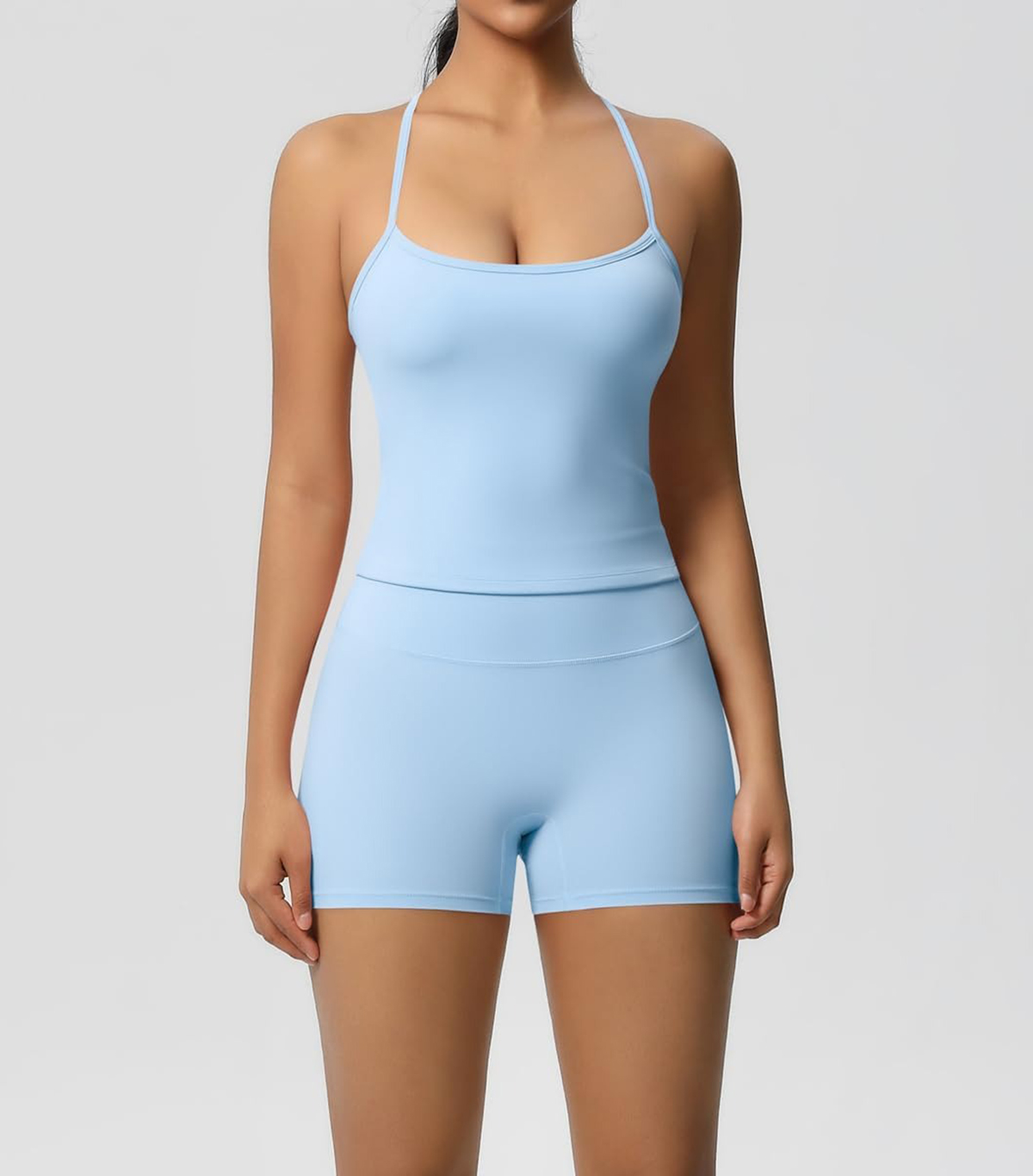 Siuontl, Spaghetti Strap Tank Top High Waisted Biker Shorts Tummy Control Activewear