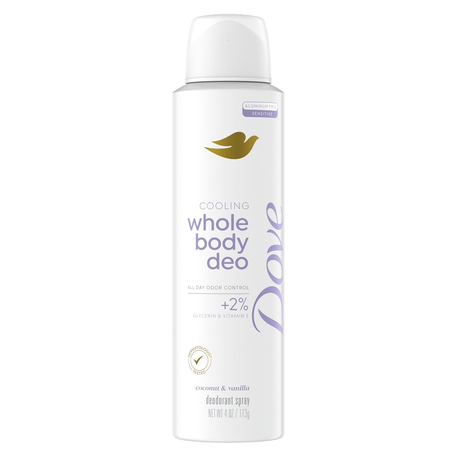 Dove, Dove Whole Body Deo Aluminum Free Invisible Spray Deodorant Coconut & Vanilla for 72h Odor Control 4 Oz
