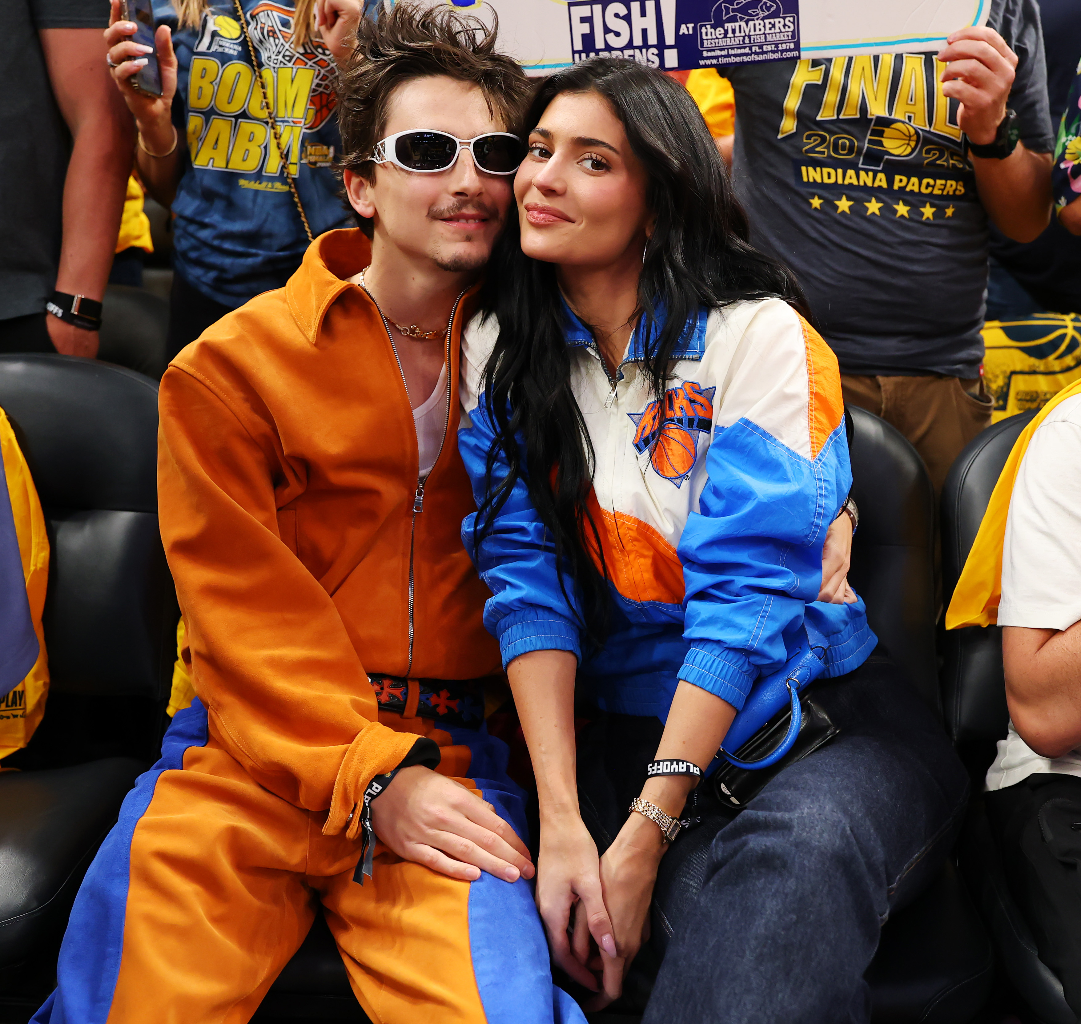 Kylie Jenner and Timothee Chalamet at a Knicks game in 2025.