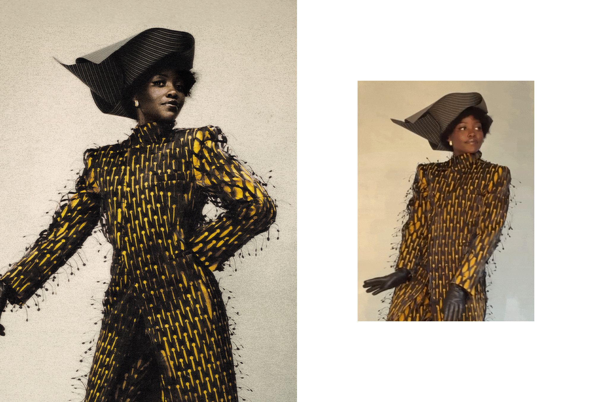 Collage of still and gif from Lupita Nyong'o's Who What Wear July beauty cover.