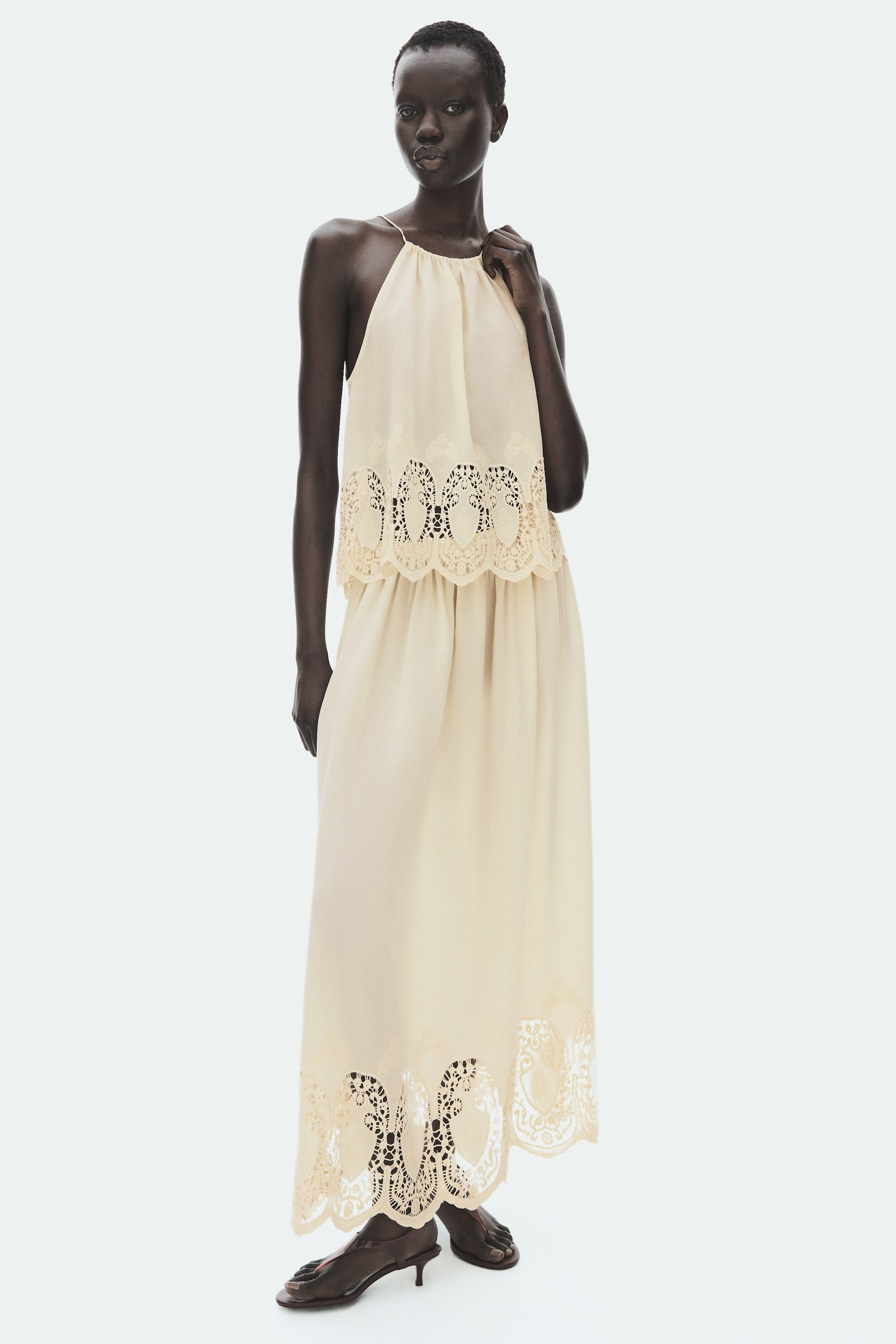 Lace-Inset Lyocell Skirt
