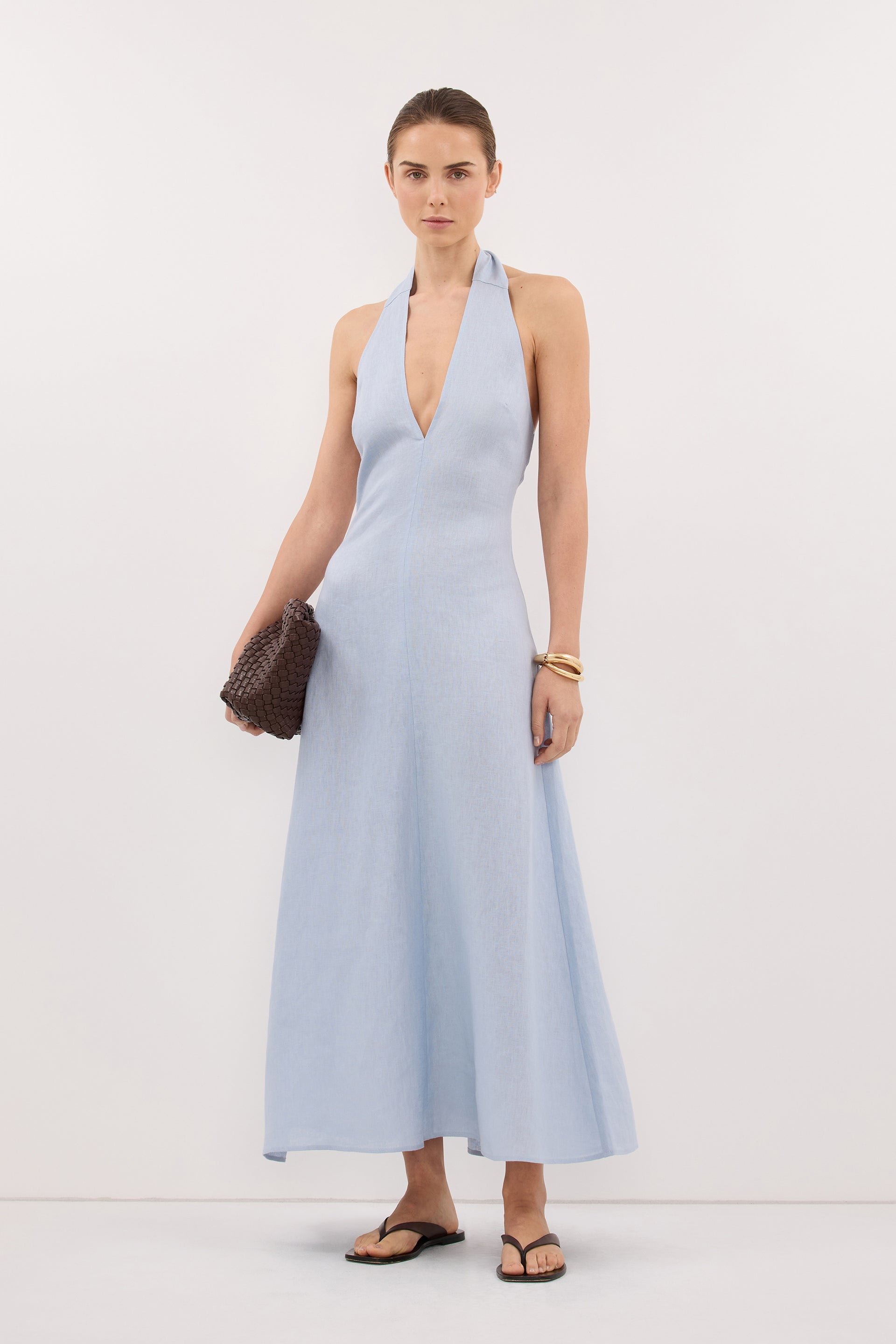 Sky Dusty Blue Linen Midi Dress - 0 / Dusty Blue