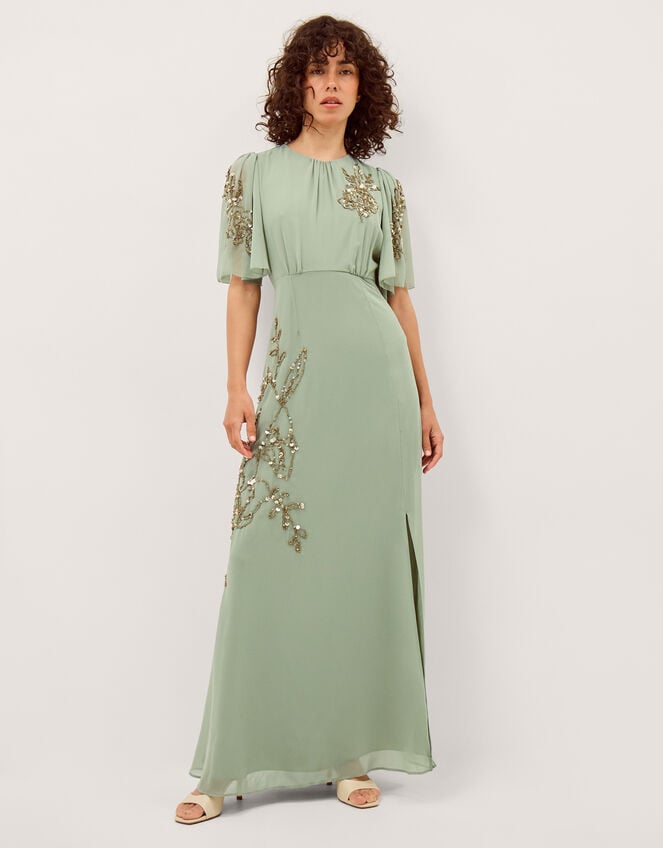 Skyler Floral Embellished Maxi Dress Green