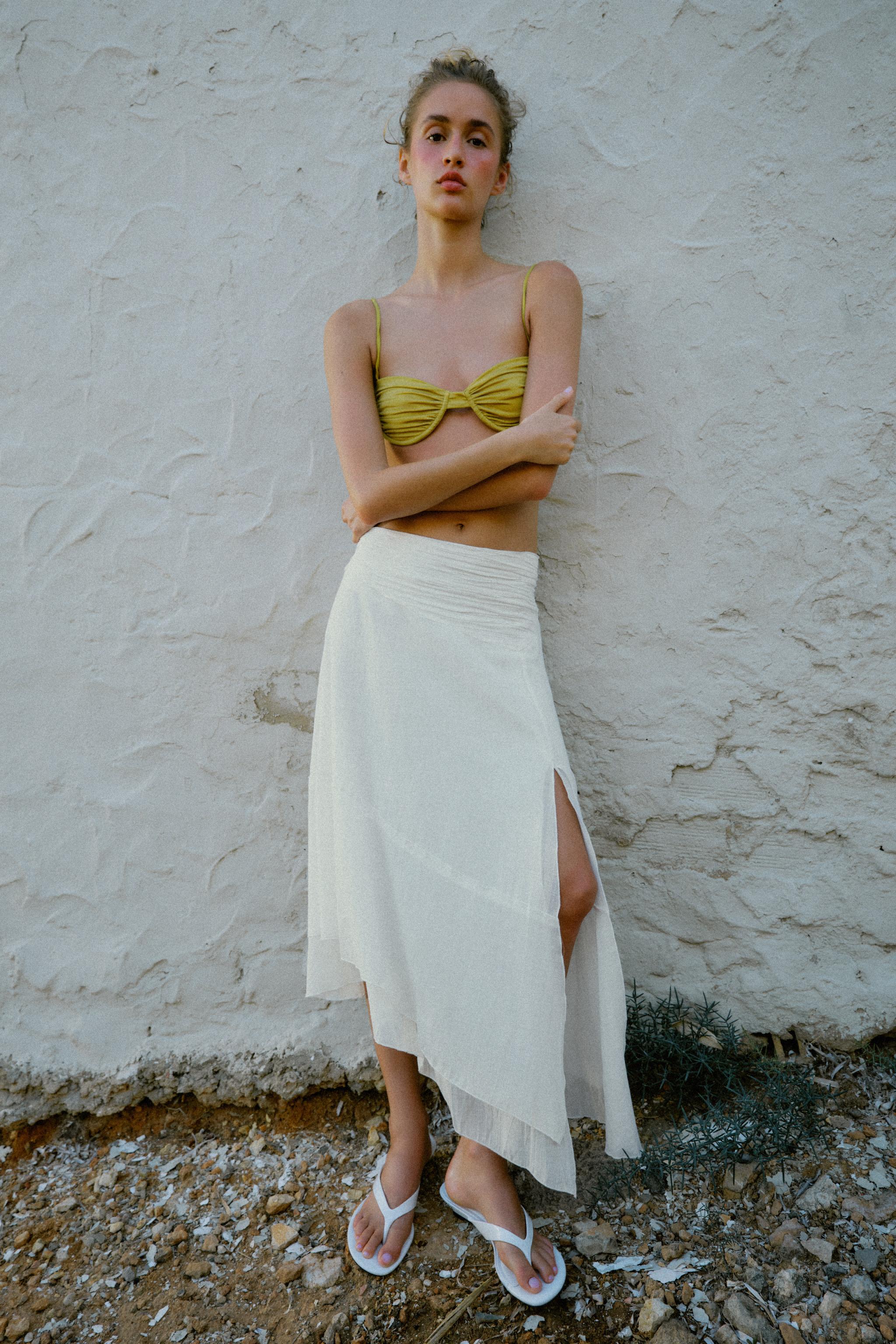 Asymmetric Rustic Fabric Skirt - Ecru - Xs